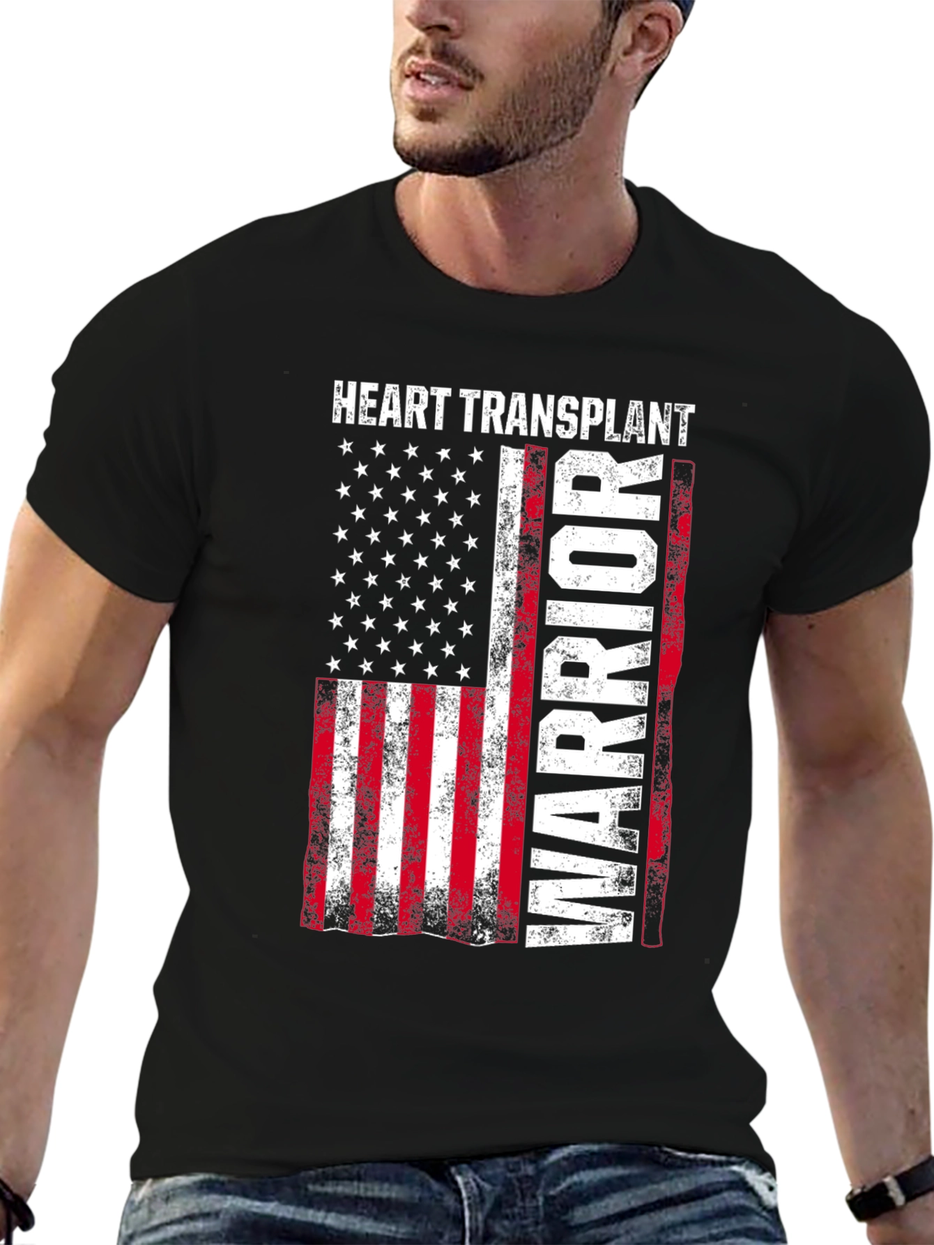Heart Transplant Warrior Patriotic Graphic Tee