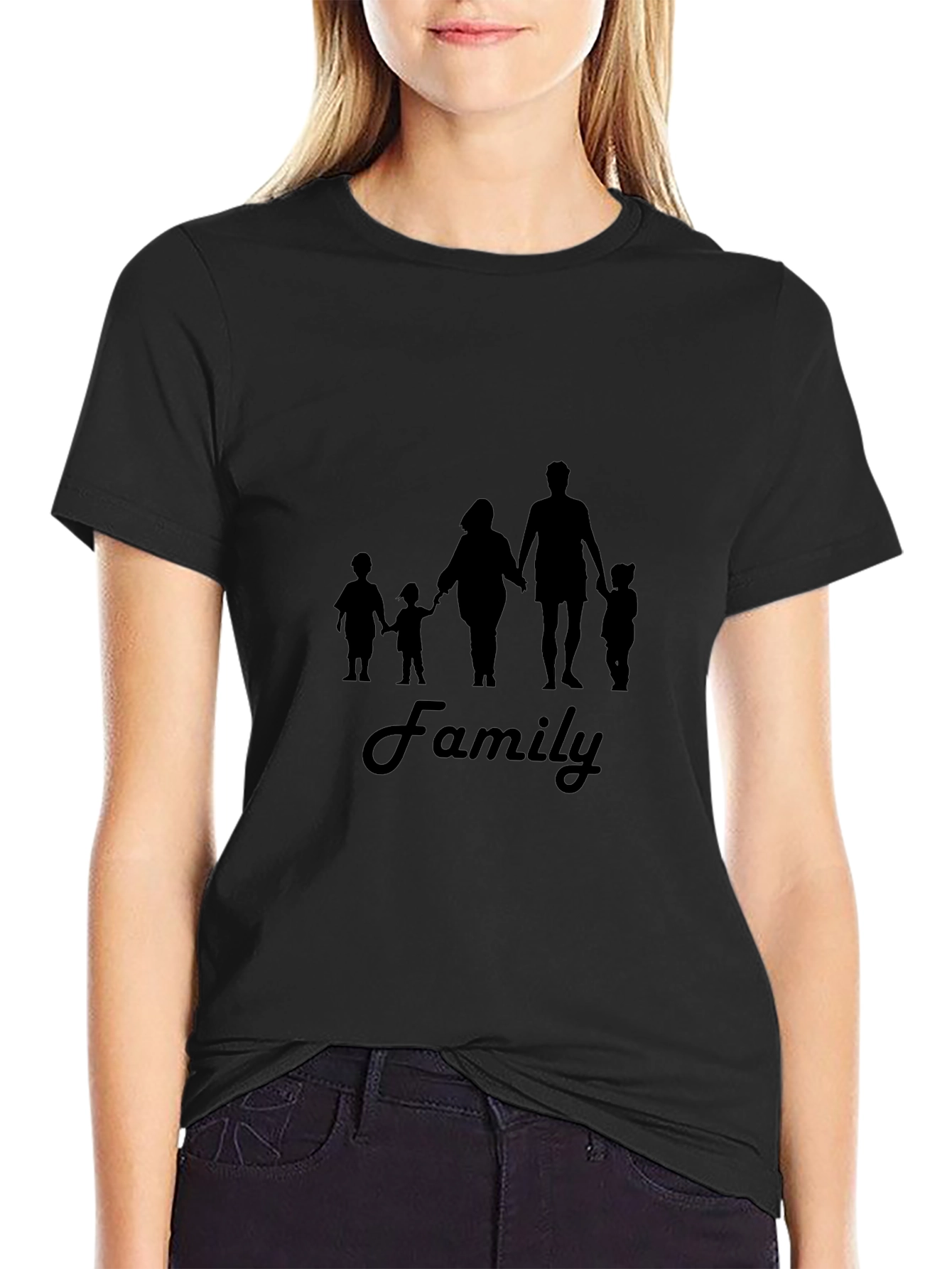 Family Silhouette Graphic T-Shirt - Casual Black Tee