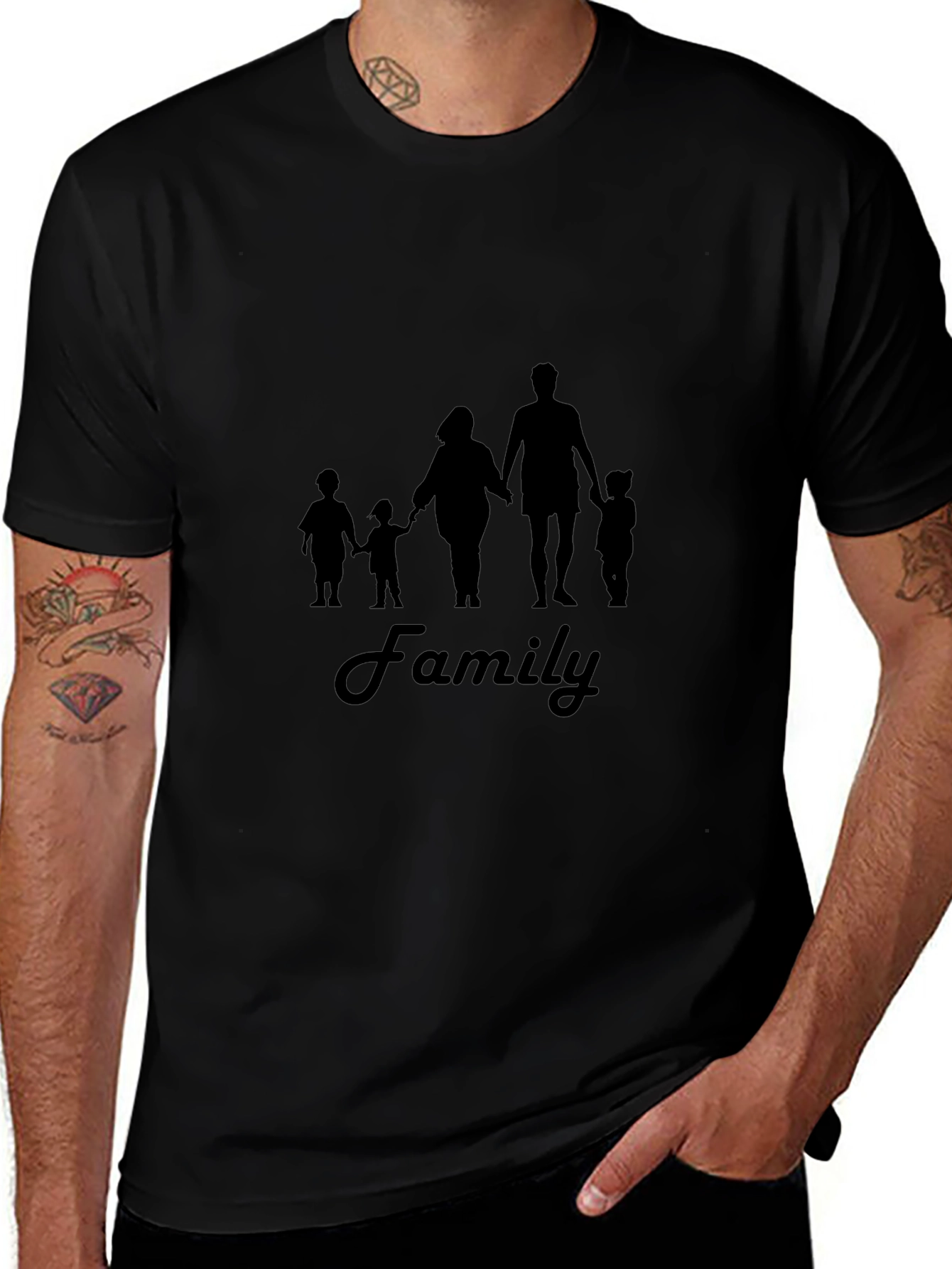 Family Silhouette Graphic T-Shirt - Casual Black Tee