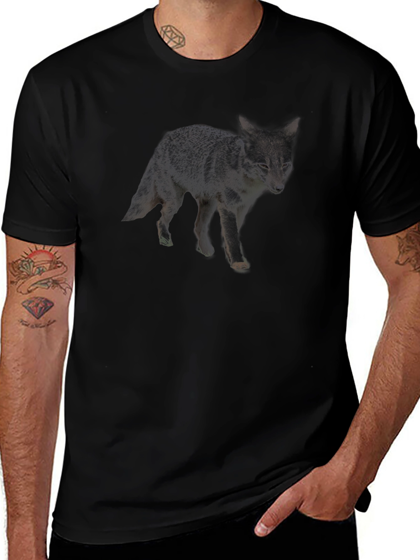 Mens Black Graphic Tee - Coyote Print