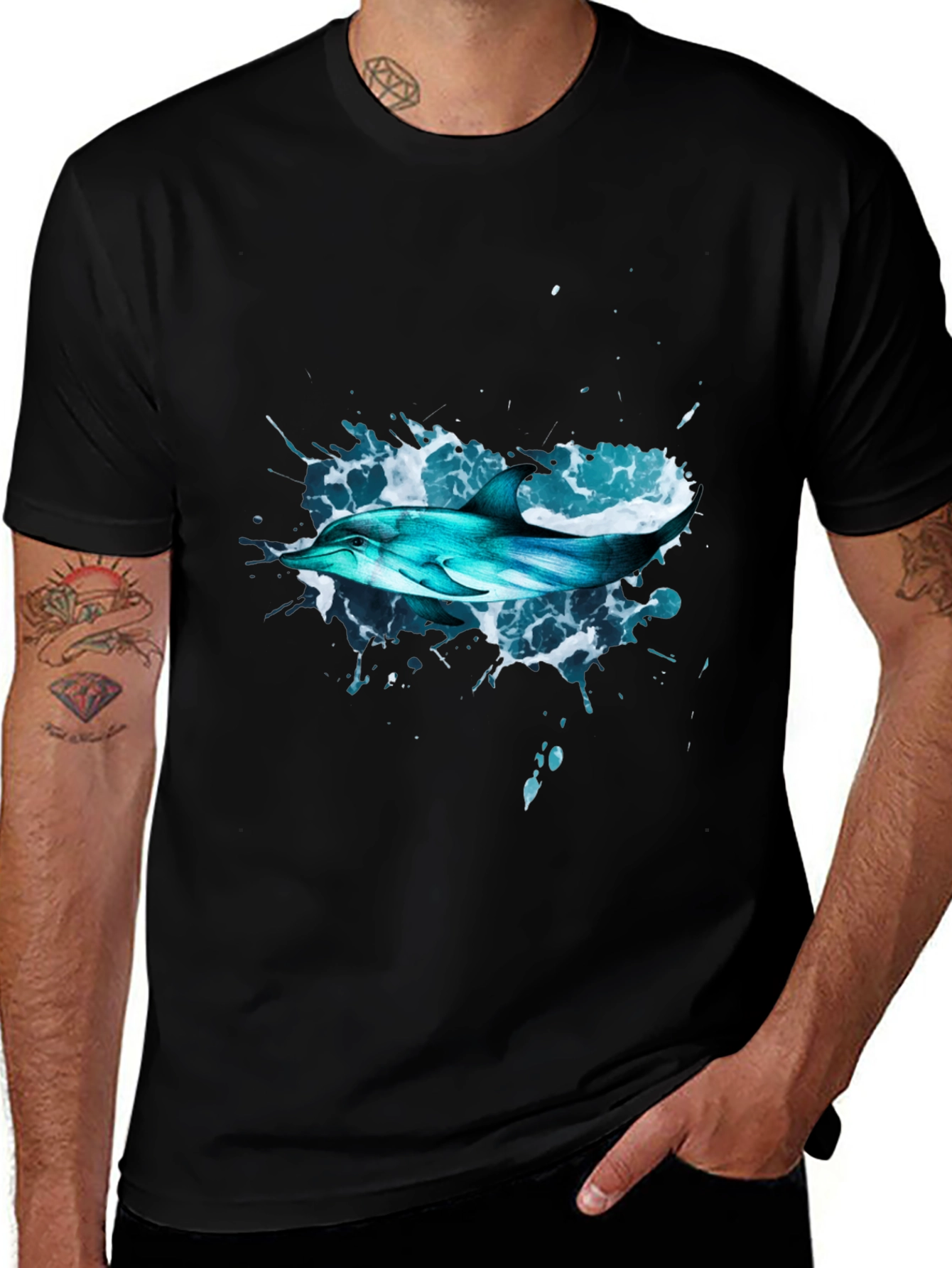 Dolphin Splash Black T-Shirt - Ocean Life Tee
