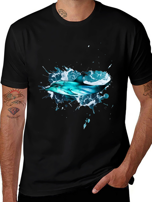 Dolphin Splash Black T-Shirt - Ocean Life Tee