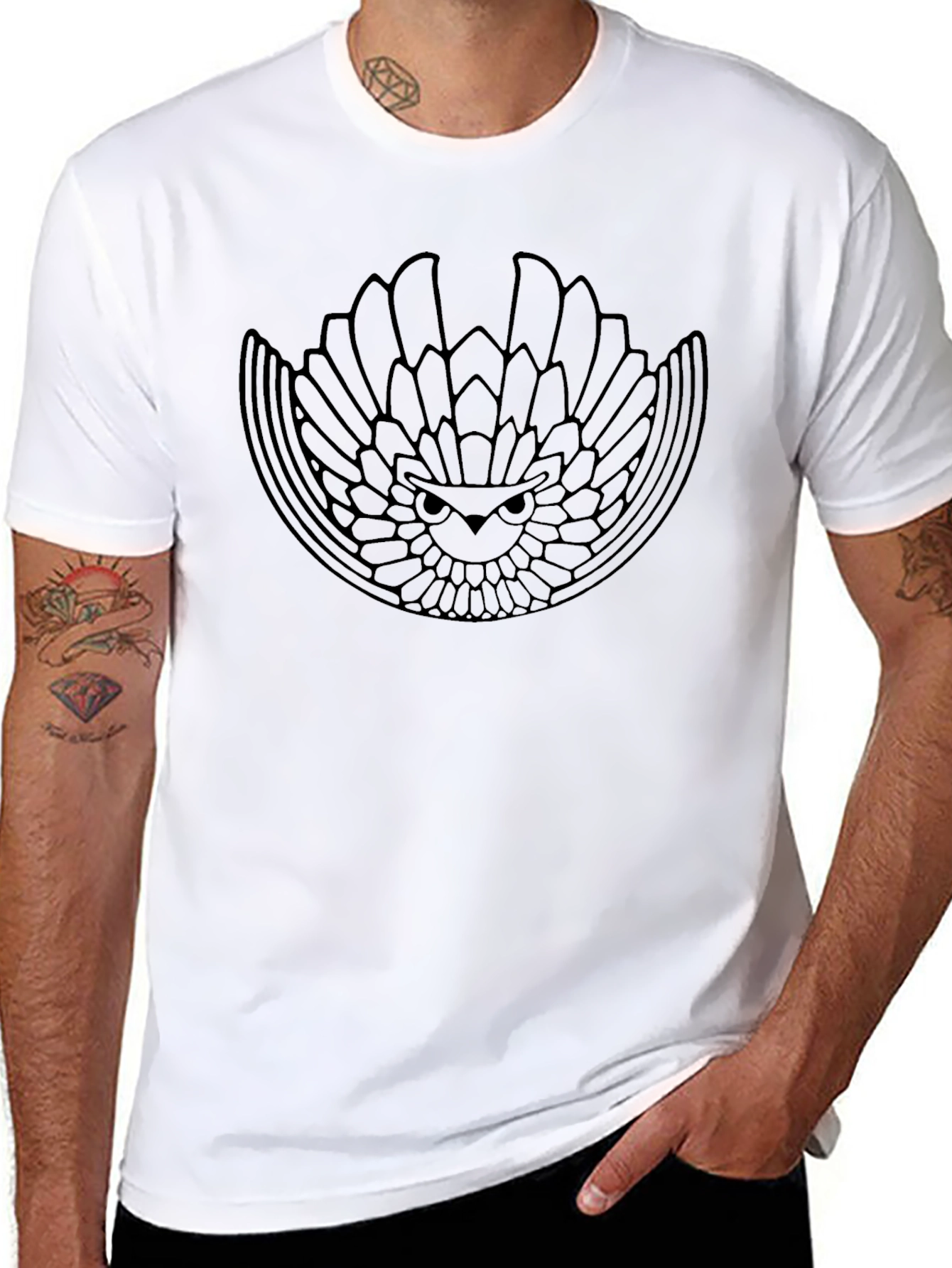 Abstract Owl Graphic Black T-Shirt