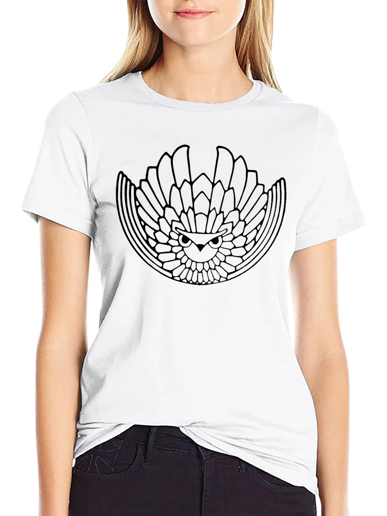 Abstract Owl Graphic Black T-Shirt