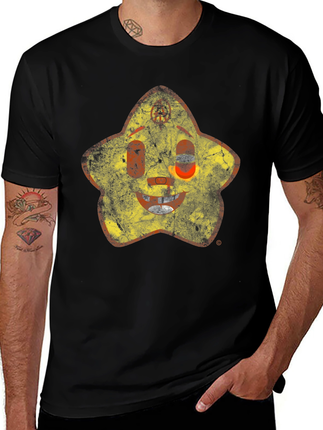 Retro Star Character Black T-Shirt