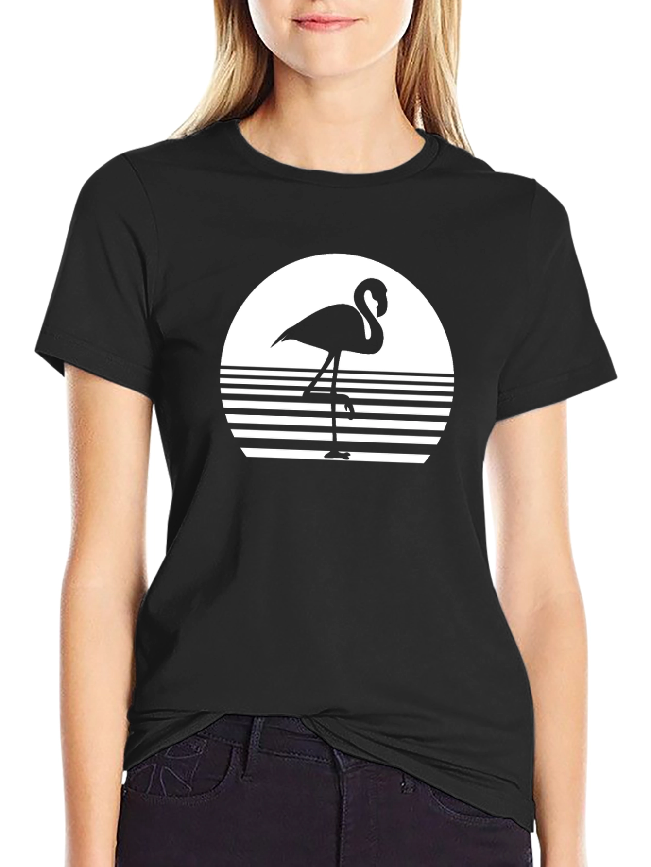 Retro Flamingo Graphic Tee - Black