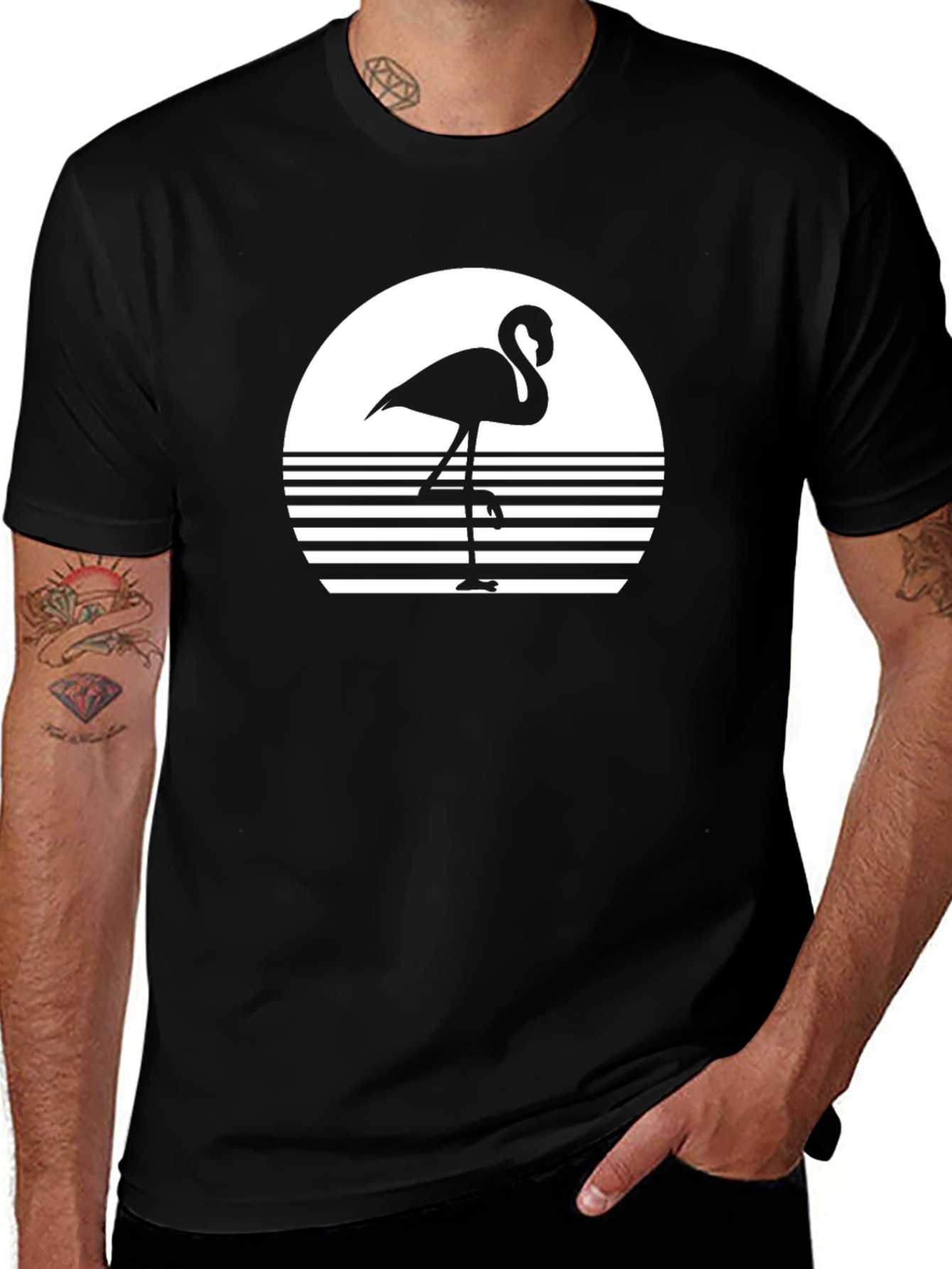 Retro Flamingo Graphic Tee - Black