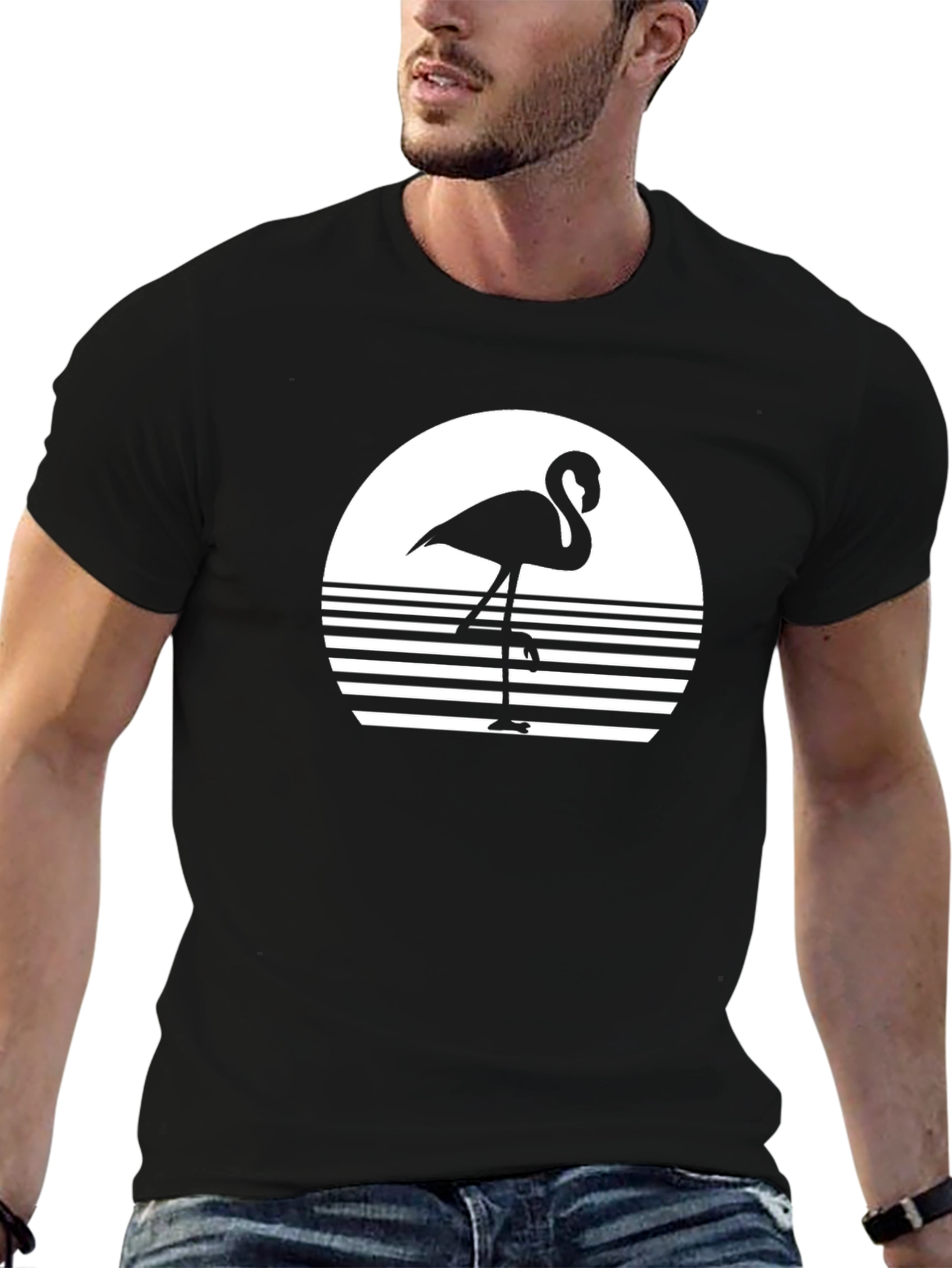 Retro Flamingo Graphic Tee - Black