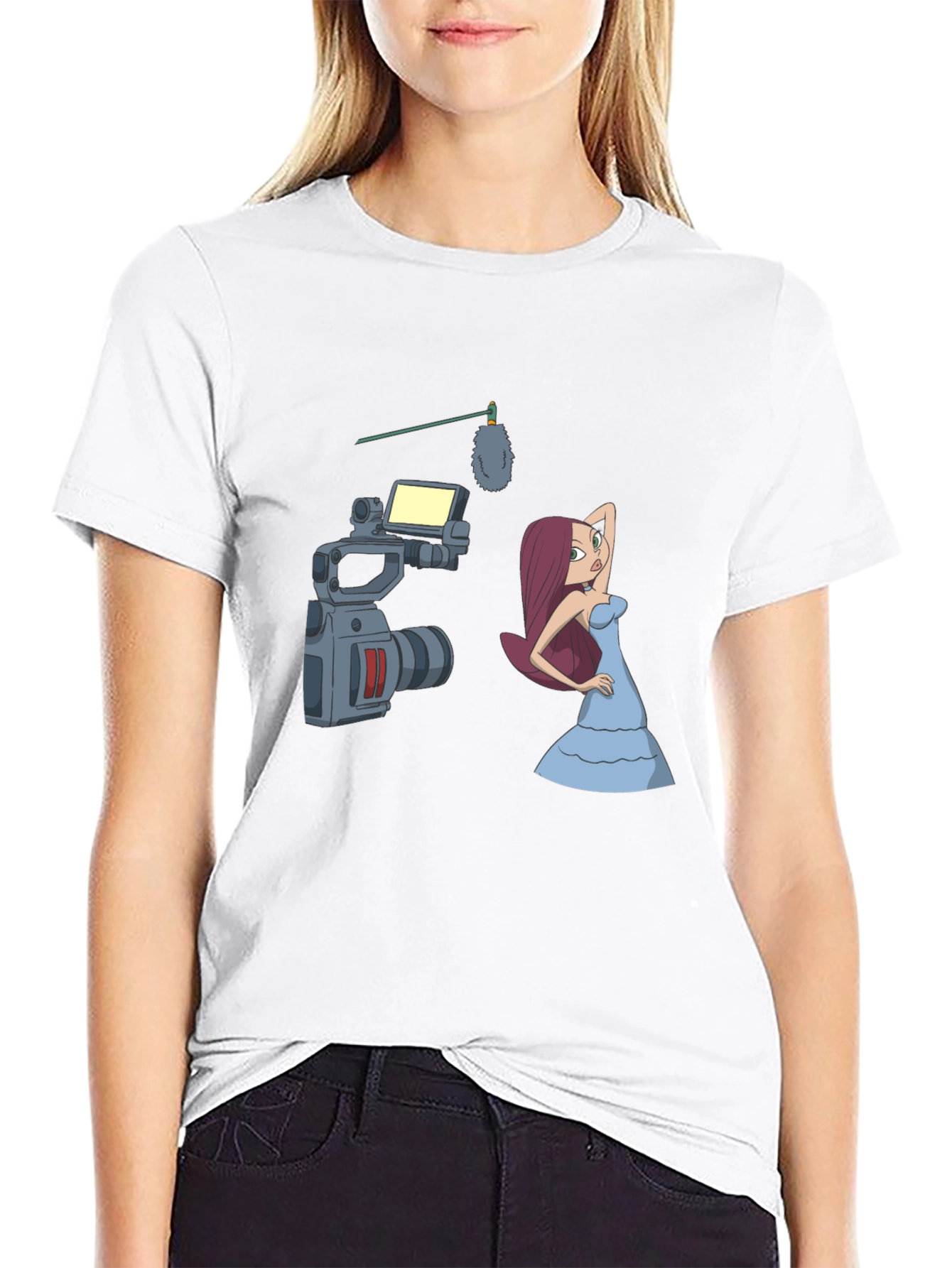 Cartoon Film Shoot T-Shirt - Black Cotton Blend