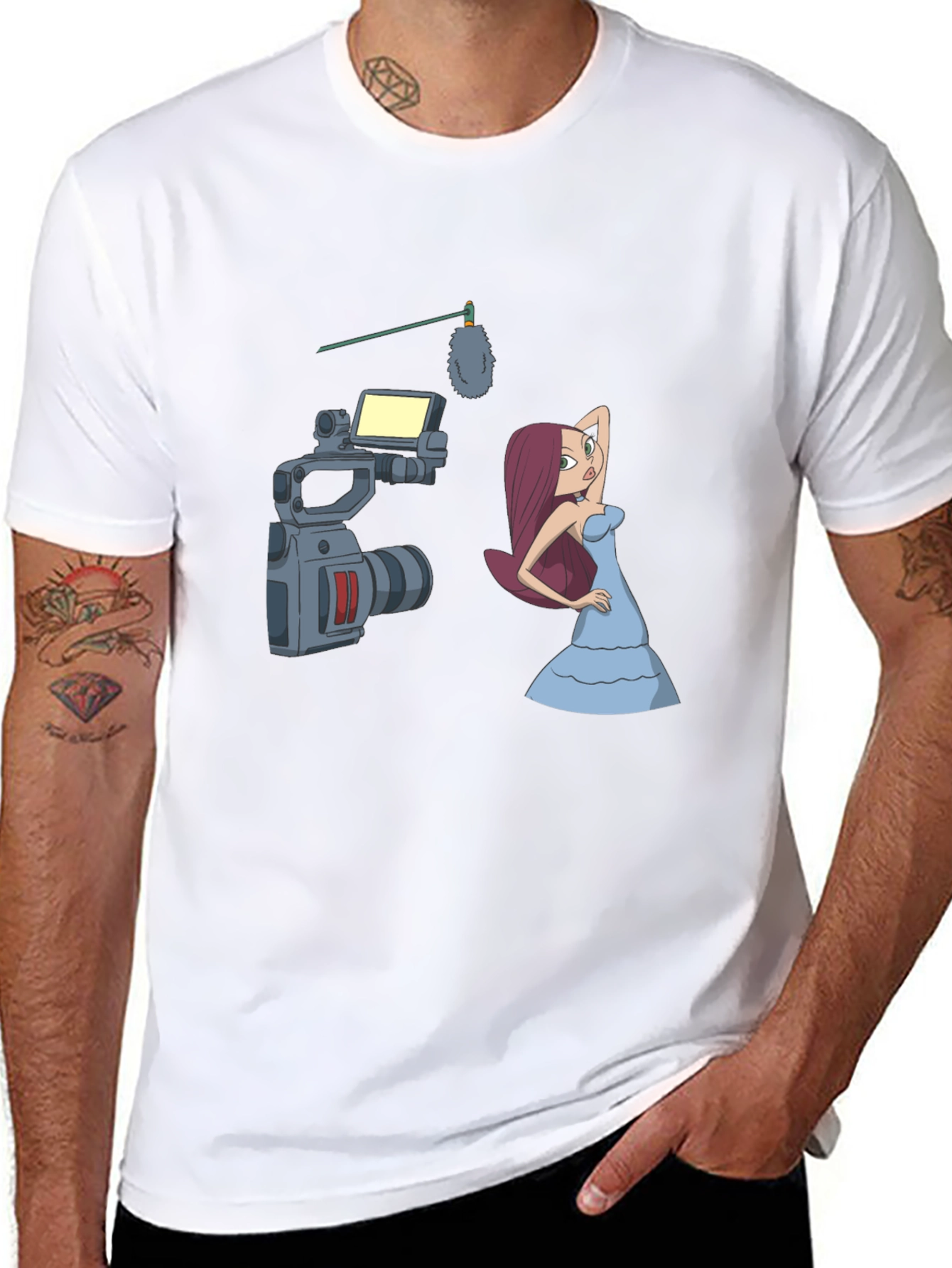 Cartoon Film Shoot T-Shirt - Black Cotton Blend