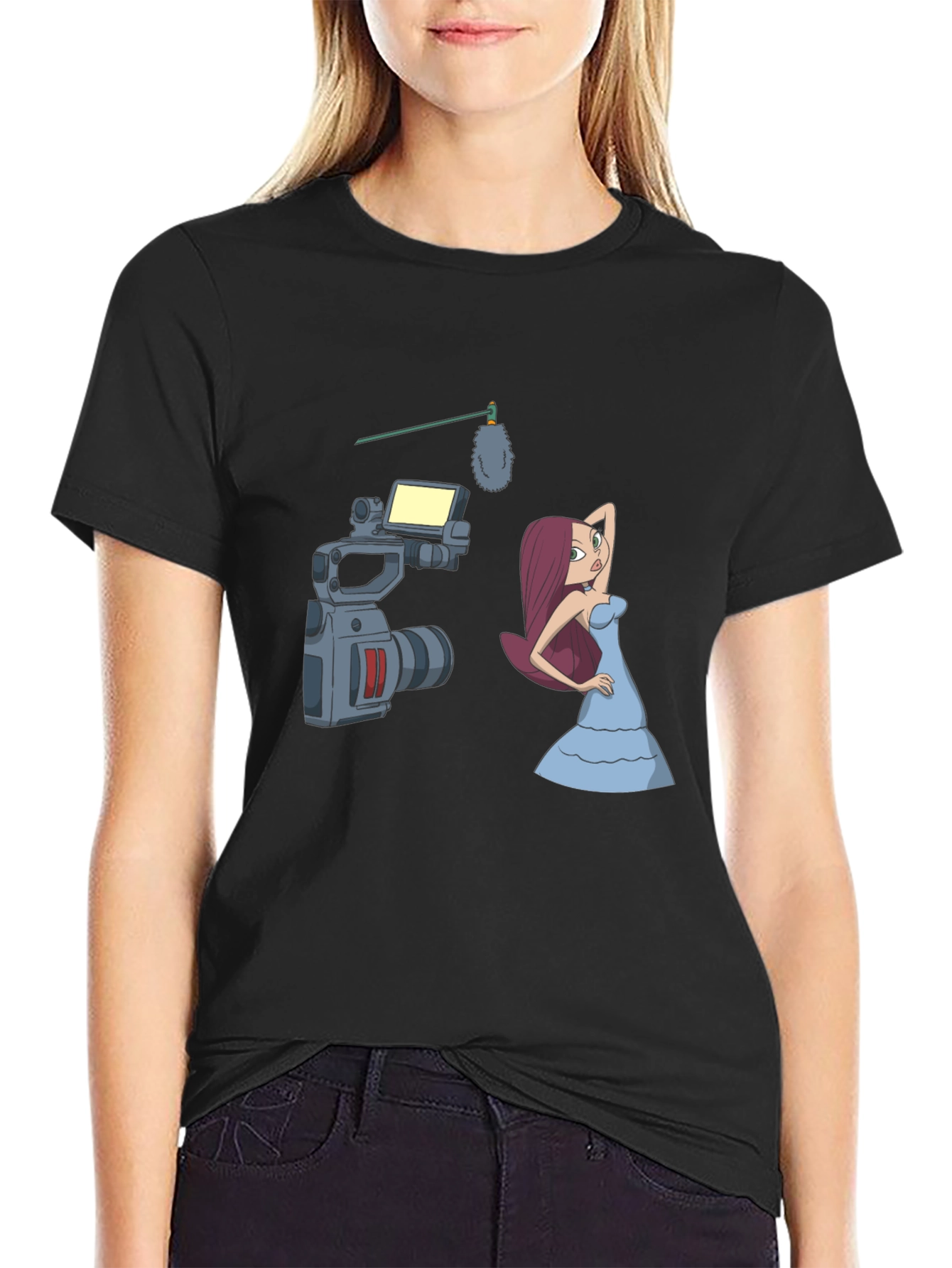 Cartoon Film Shoot T-Shirt - Black Cotton Blend