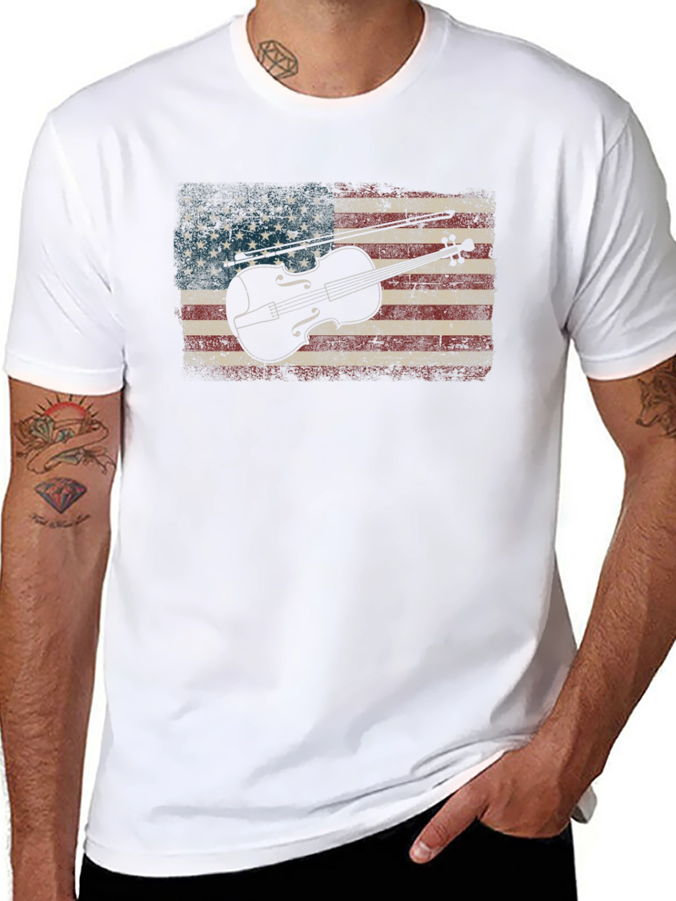 American Flag Violin T-Shirt - Patriotic Music Tee