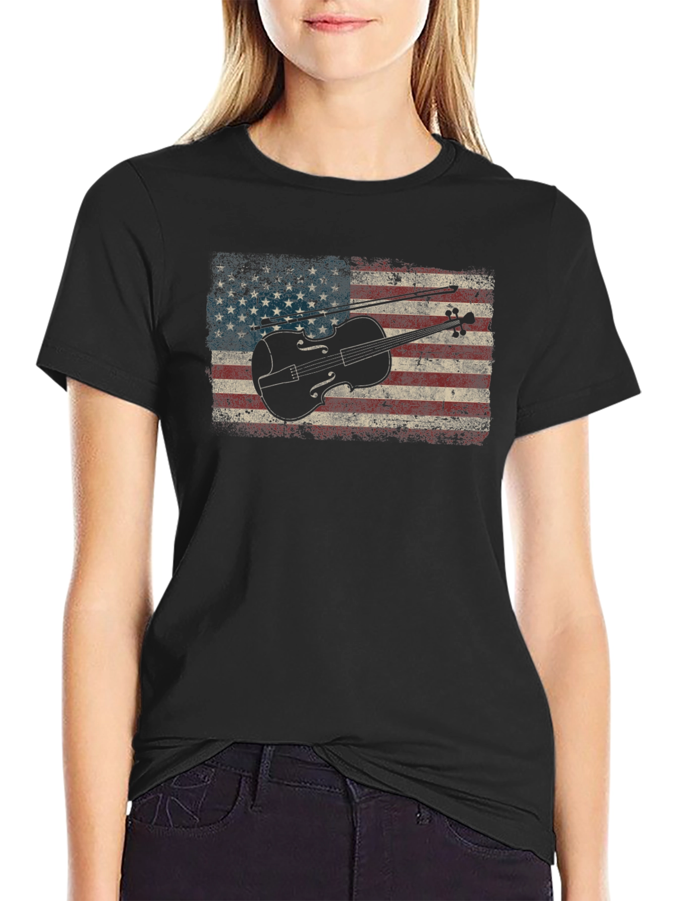 American Flag Violin T-Shirt - Patriotic Music Tee