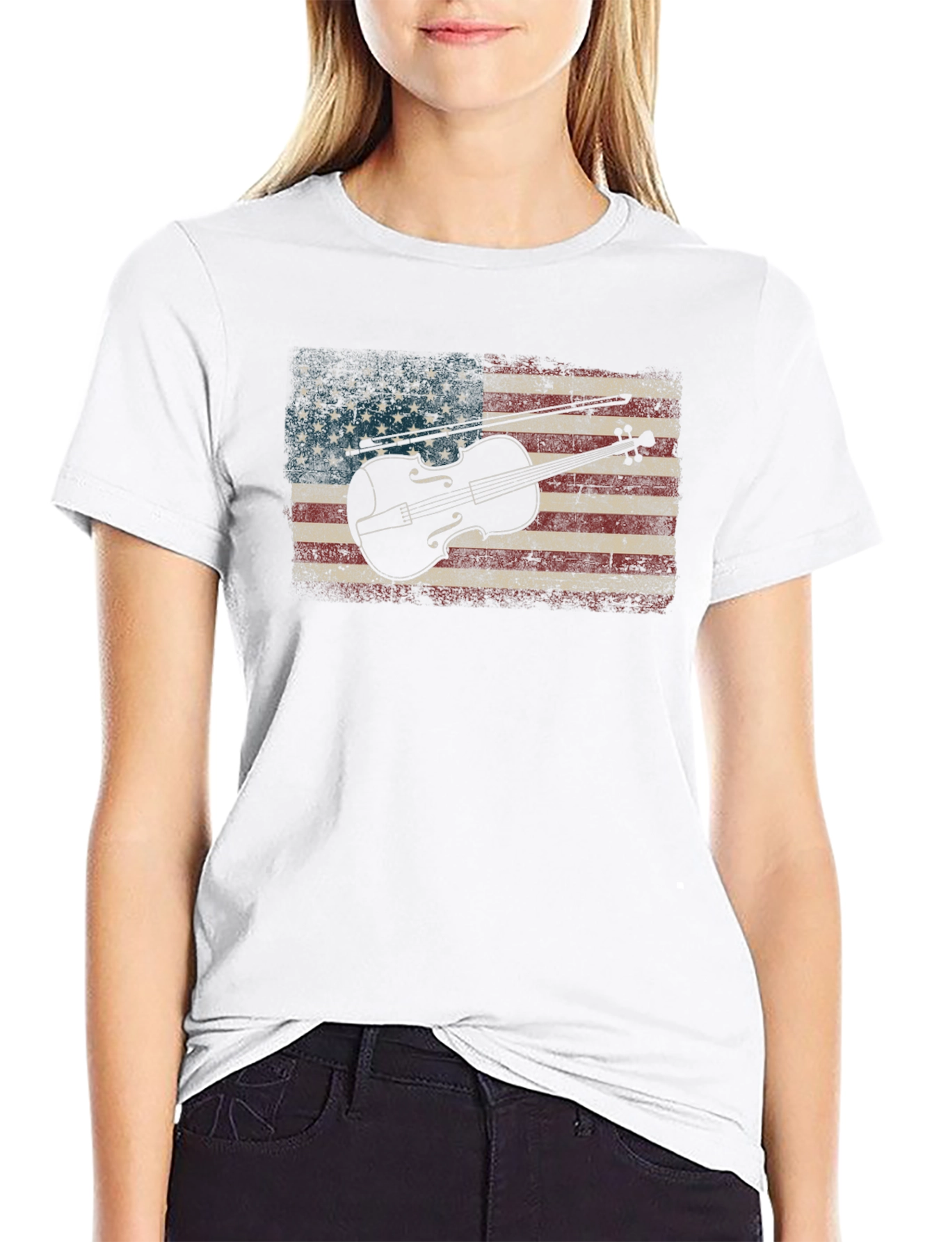 American Flag Violin T-Shirt - Patriotic Music Tee