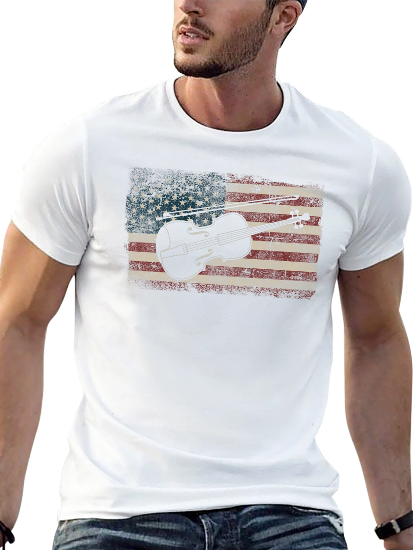 American Flag Violin T-Shirt - Patriotic Music Tee
