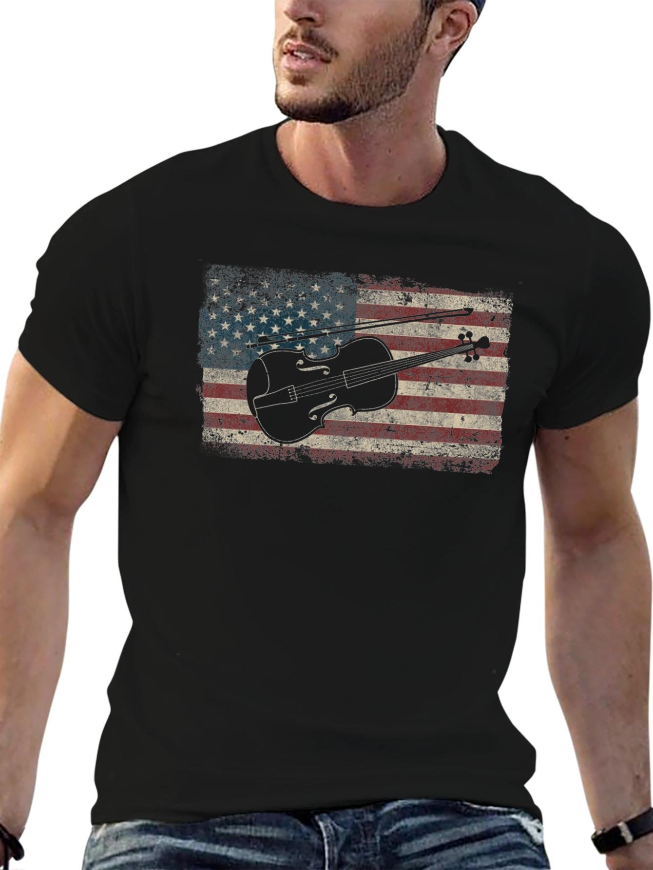 American Flag Violin T-Shirt - Patriotic Music Tee
