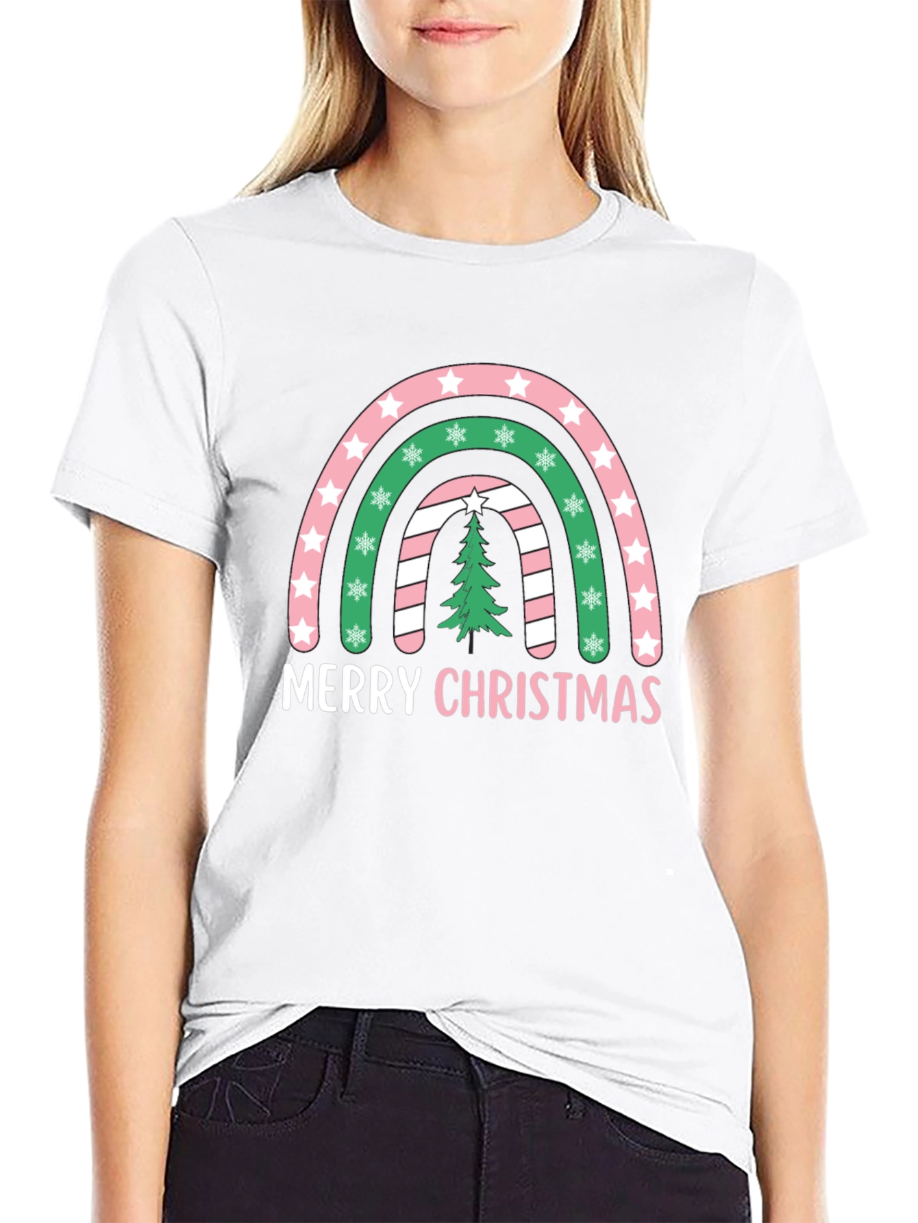 Merry Christmas Rainbow Graphic Tee
