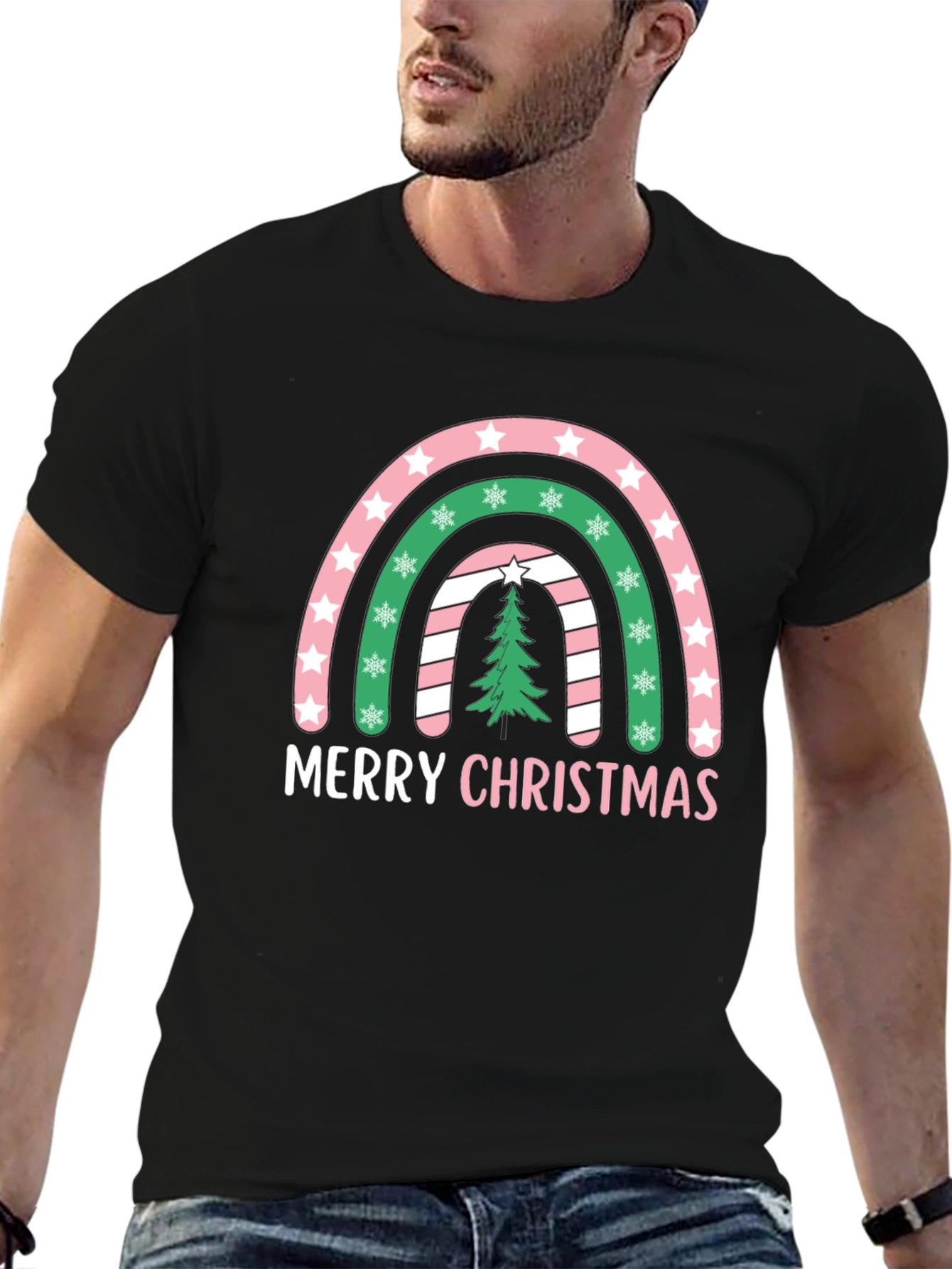 Merry Christmas Rainbow Graphic Tee
