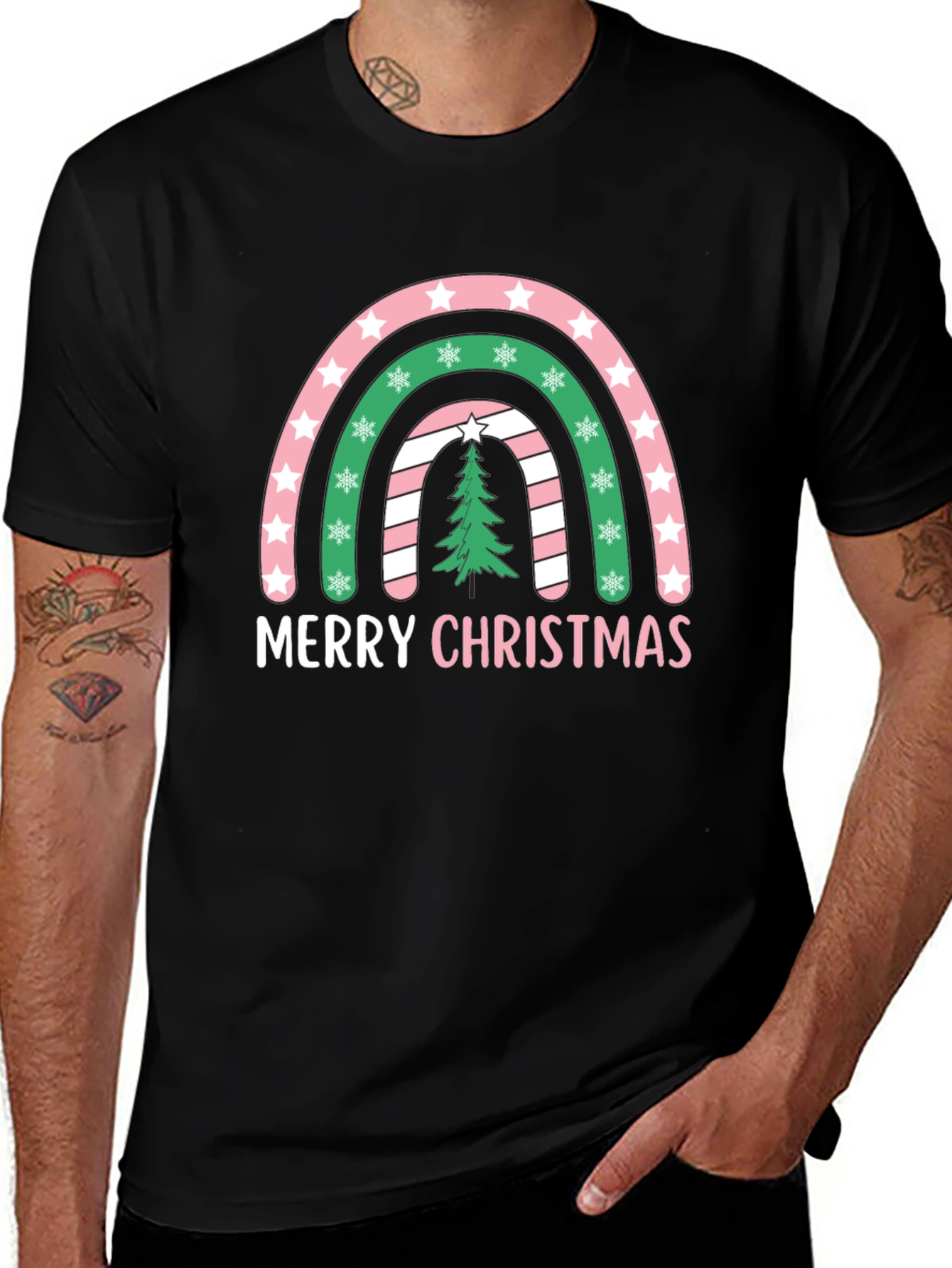 Merry Christmas Rainbow Graphic Tee