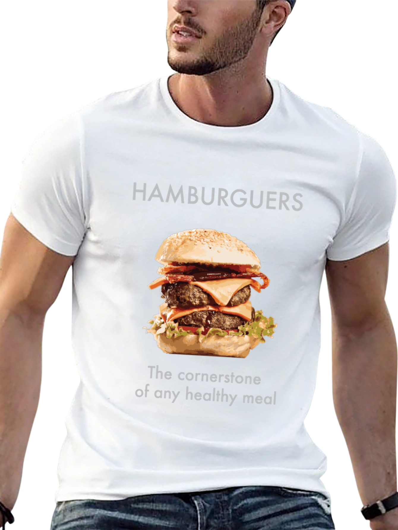 Humorous Hamburger T-Shirt - Healthy Meal Tee