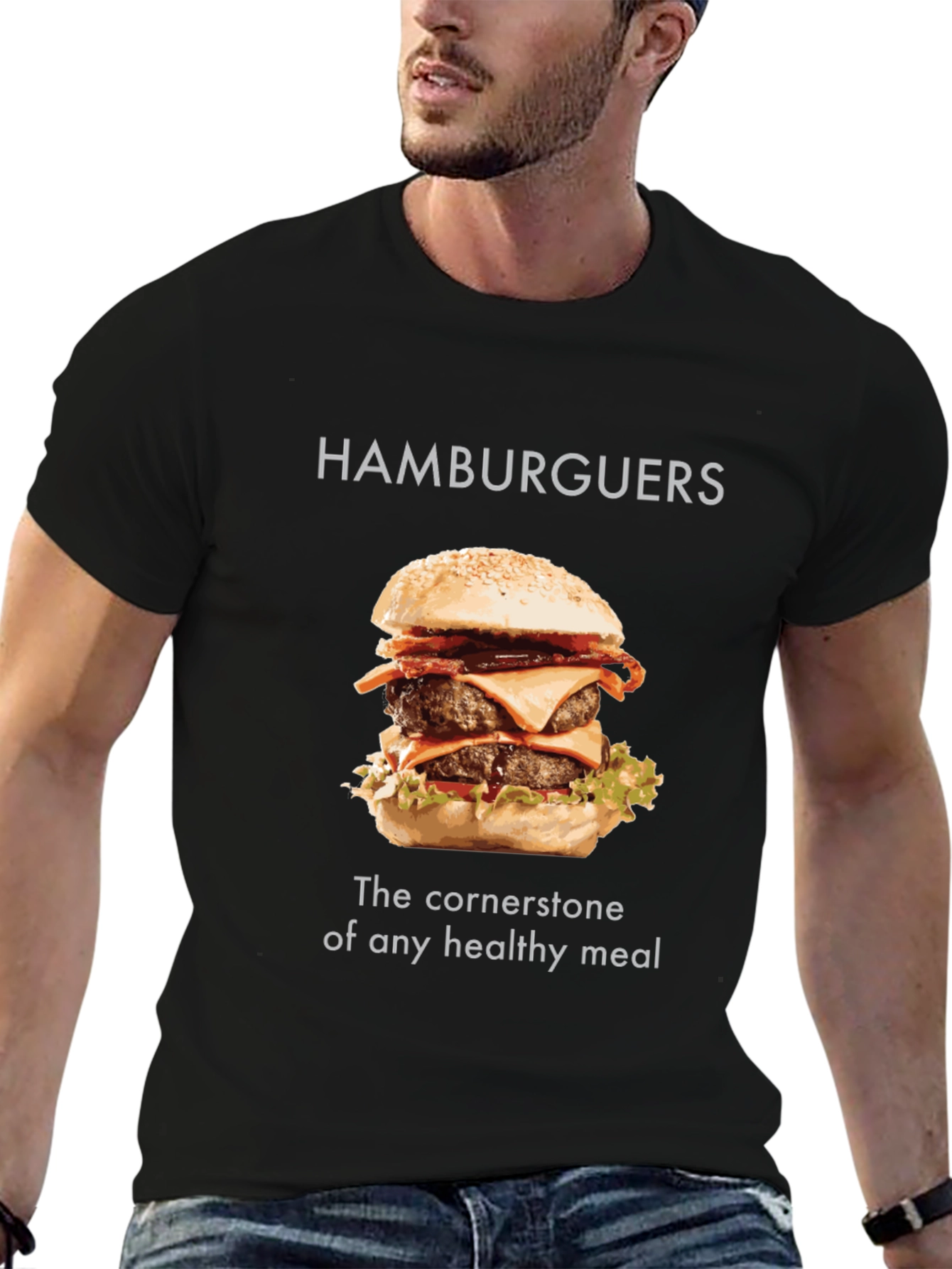 Humorous Hamburger T-Shirt - Healthy Meal Tee