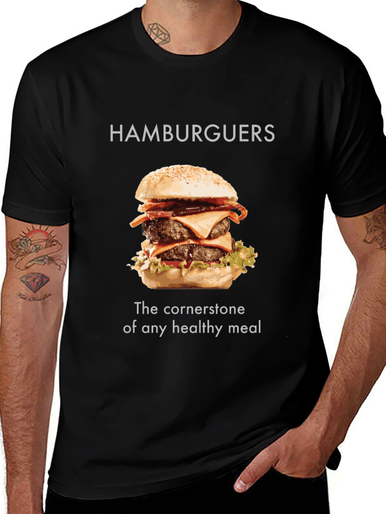 Humorous Hamburger T-Shirt - Healthy Meal Tee