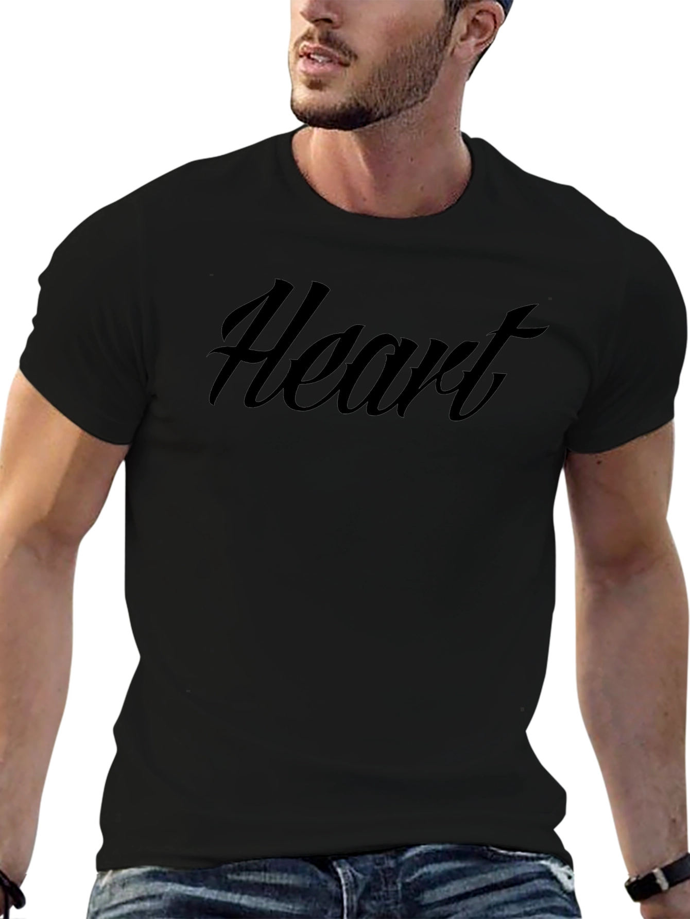 Heart Graphic Print Black Crew Neck T-Shirt