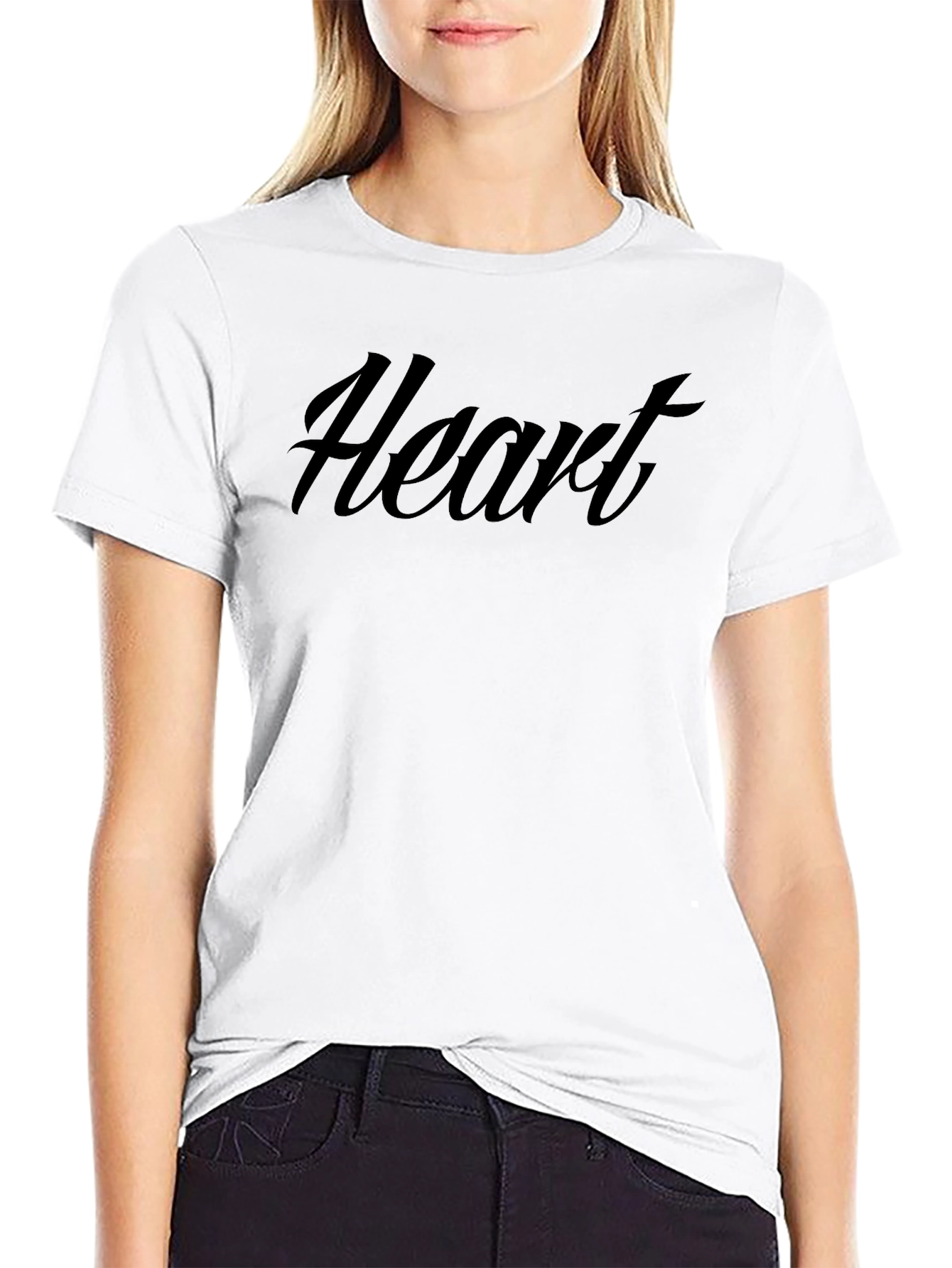 Heart Graphic Print Black Crew Neck T-Shirt