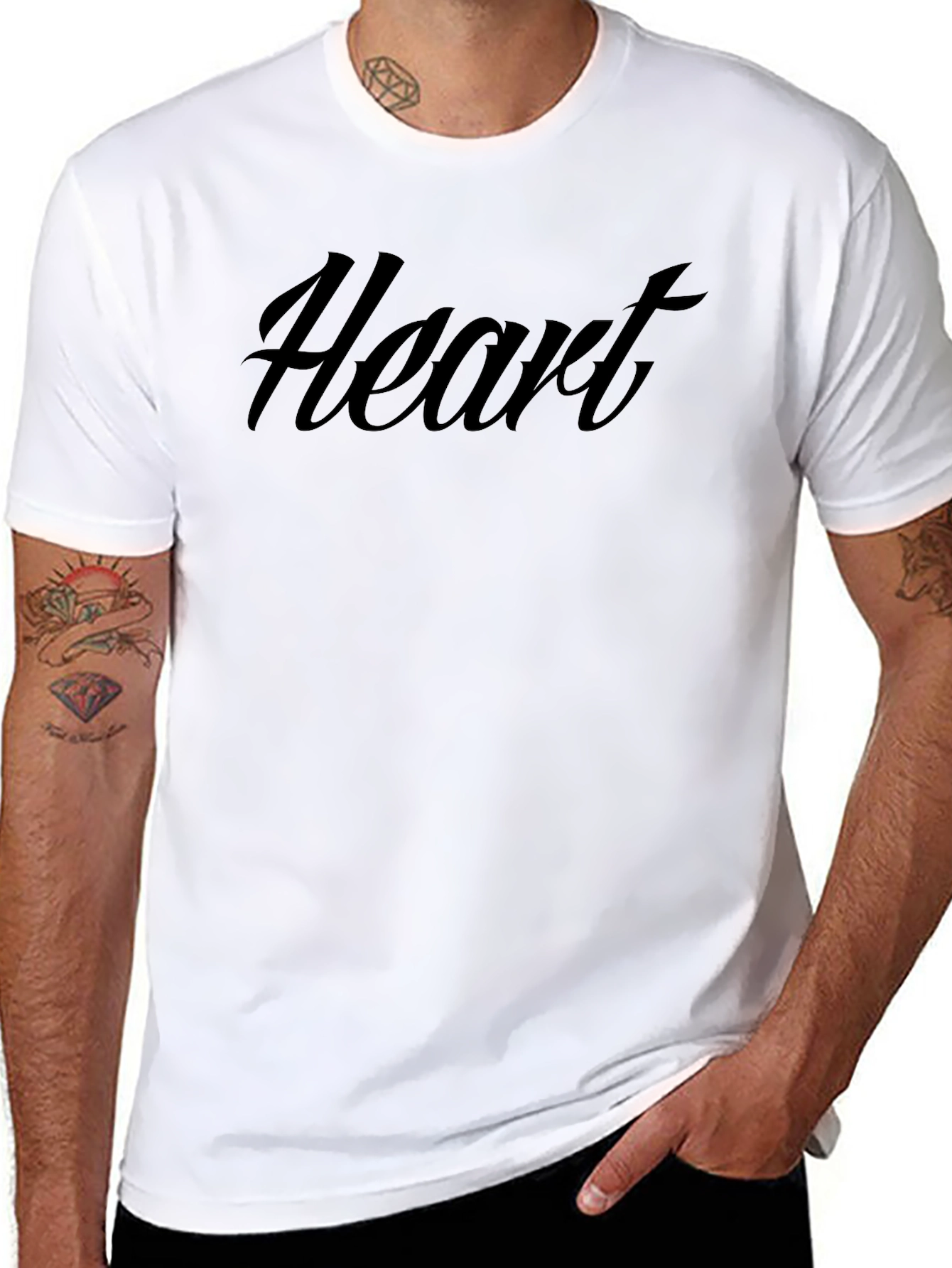 Heart Graphic Print Black Crew Neck T-Shirt
