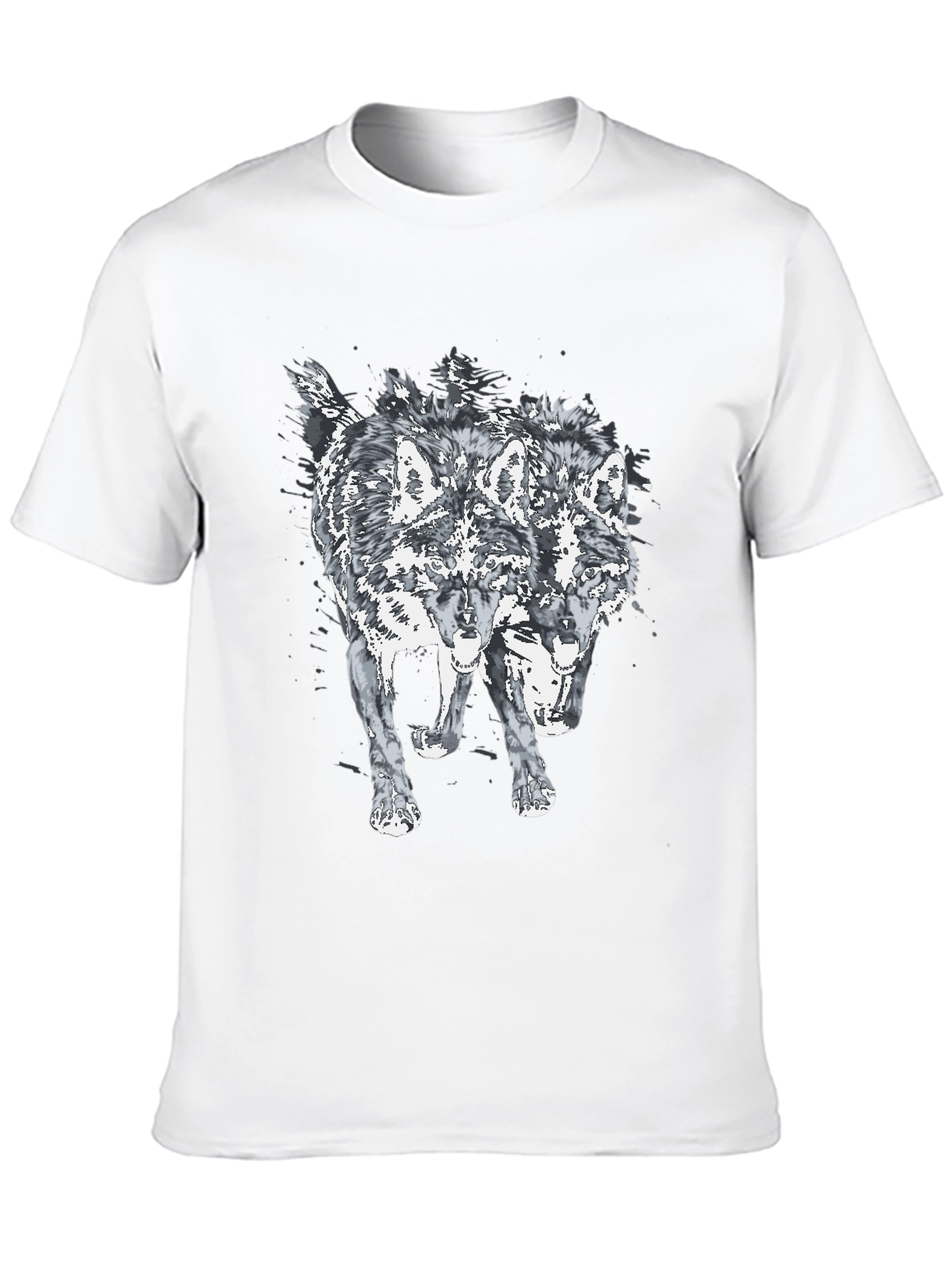 Two Headed Wolf Graphic Print Black T-Shirt