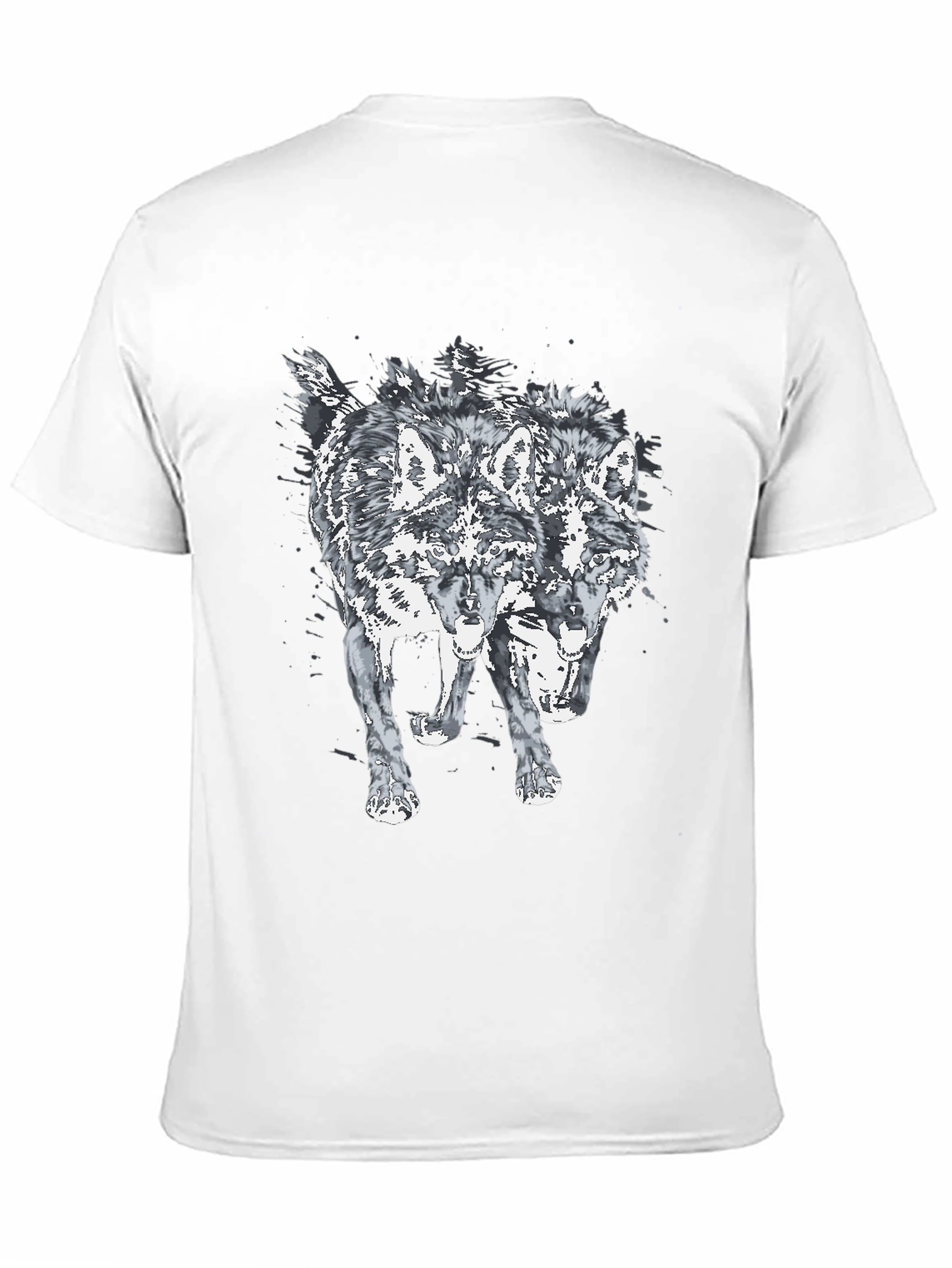 Two Headed Wolf Graphic Print Black T-Shirt