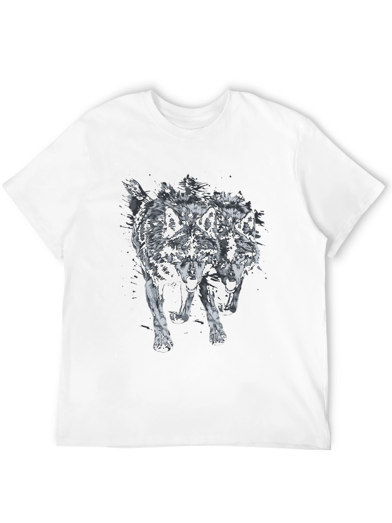 Two Headed Wolf Graphic Print Black T-Shirt