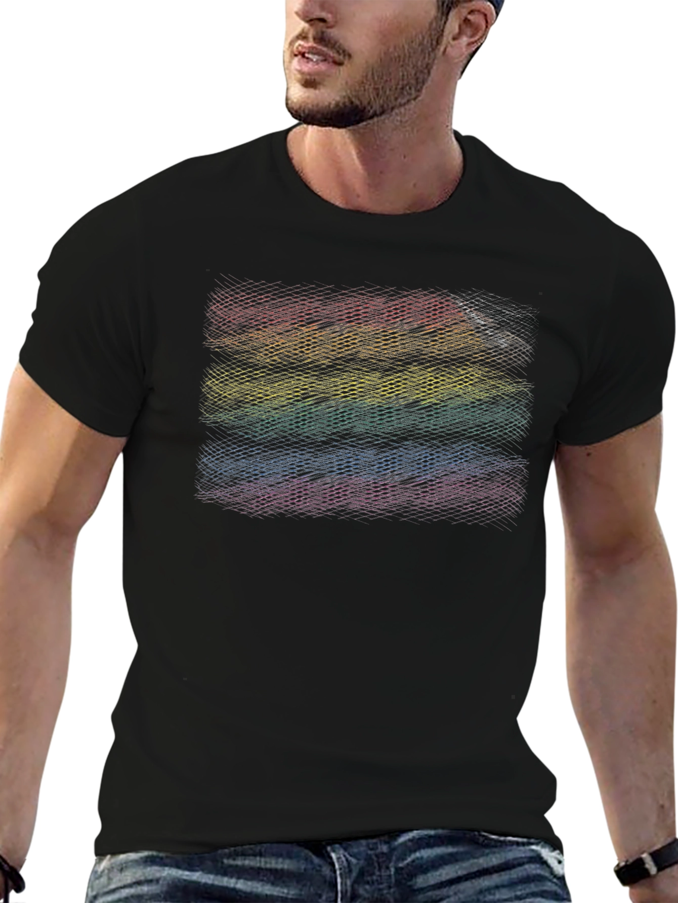 Rainbow Stripes Graphic Tee - Black Cotton Blend