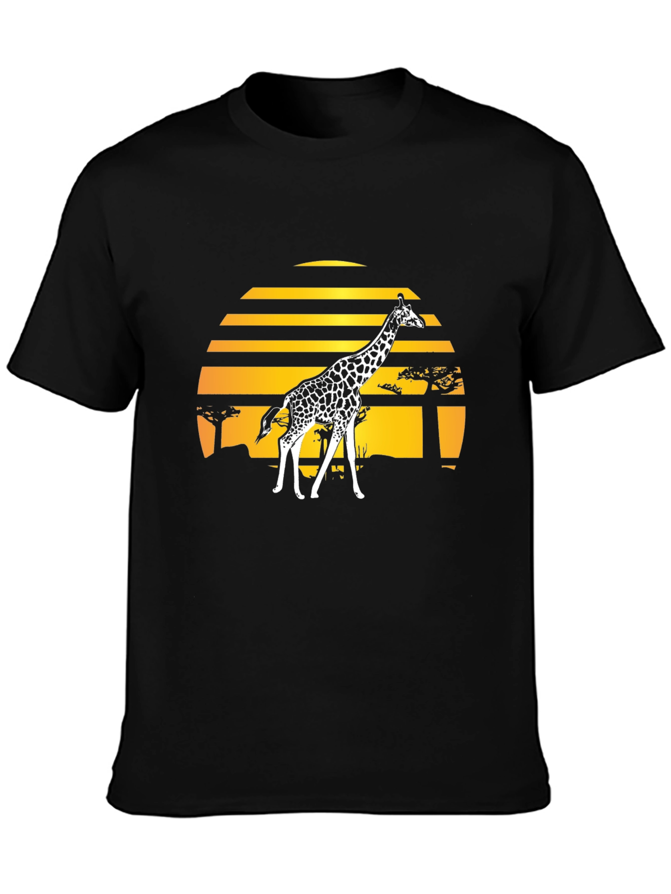 Giraffe Sunset Graphic Tee - Stylish Black T-Shirt