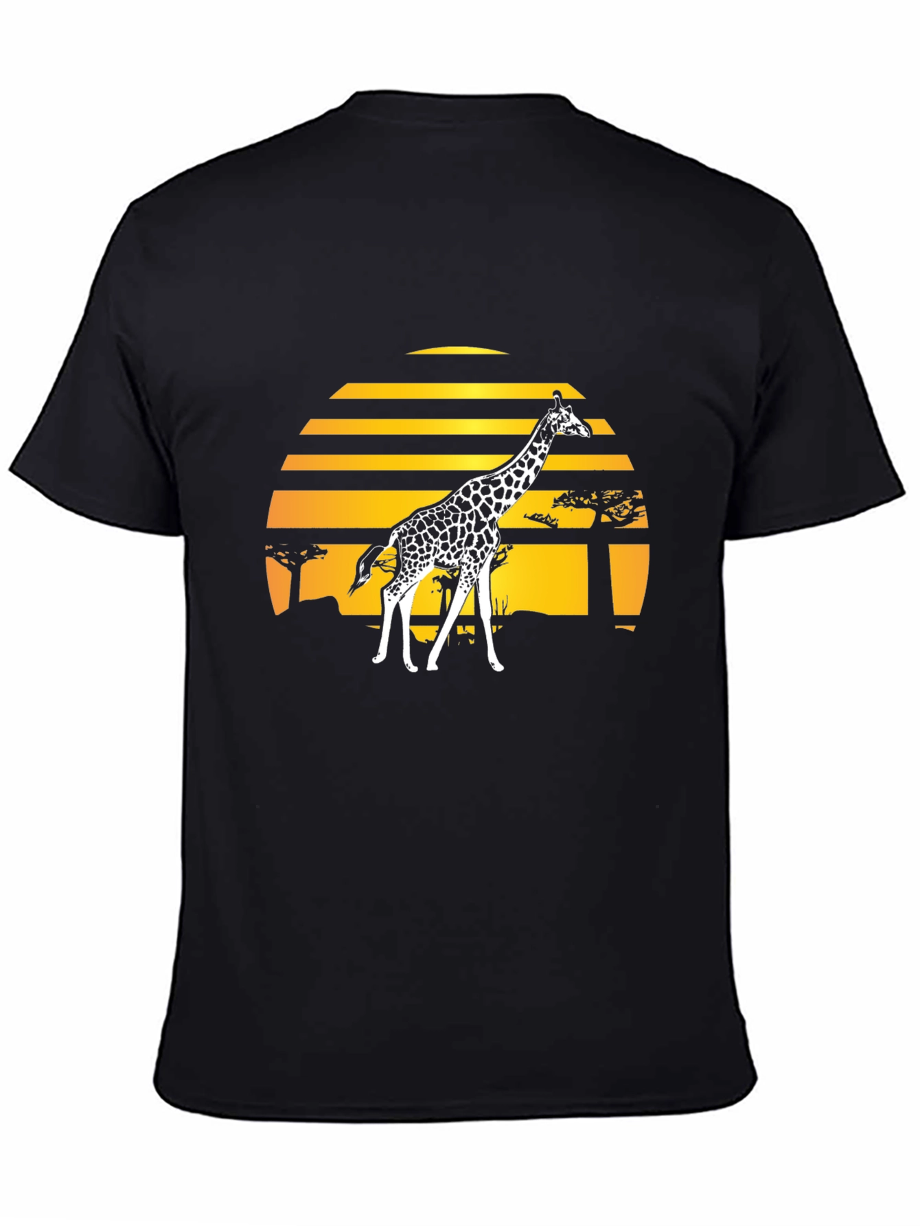 Giraffe Sunset Graphic Tee - Stylish Black T-Shirt