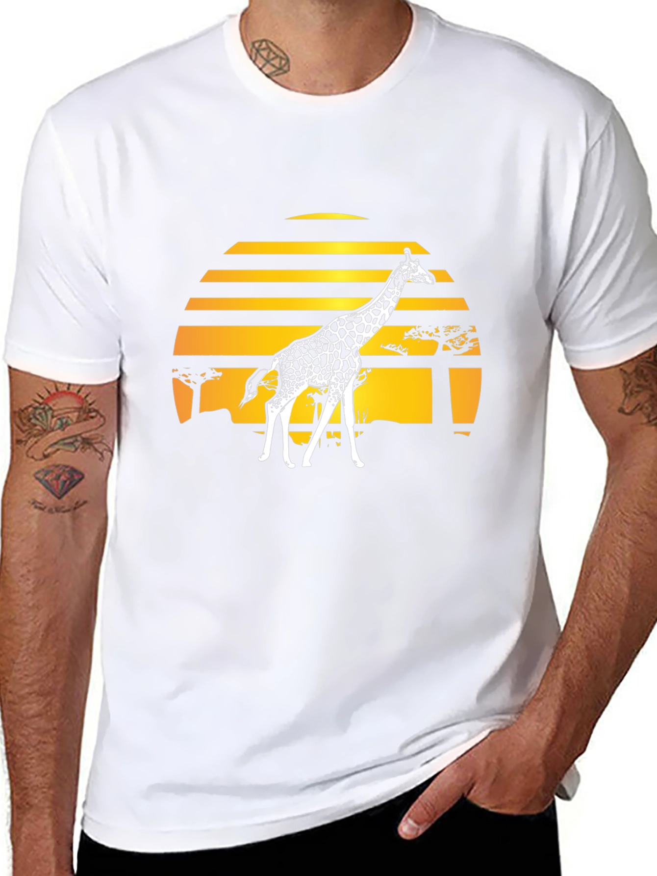 Giraffe Sunset Graphic Tee - Stylish Black T-Shirt