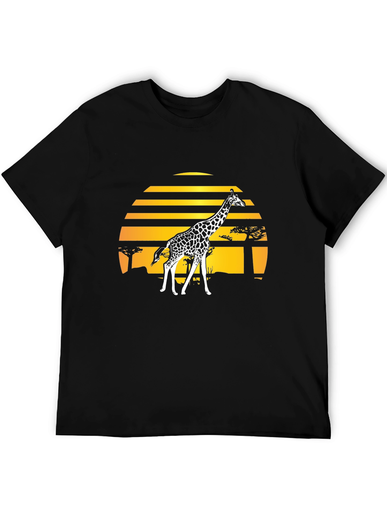 Giraffe Sunset Graphic Tee - Stylish Black T-Shirt