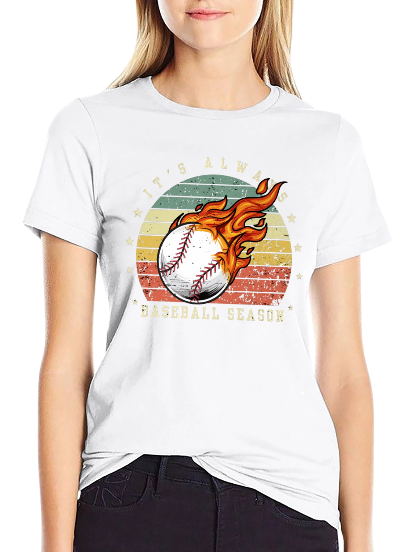 Baseball Season Graphic Tee - Burning Baseball Design