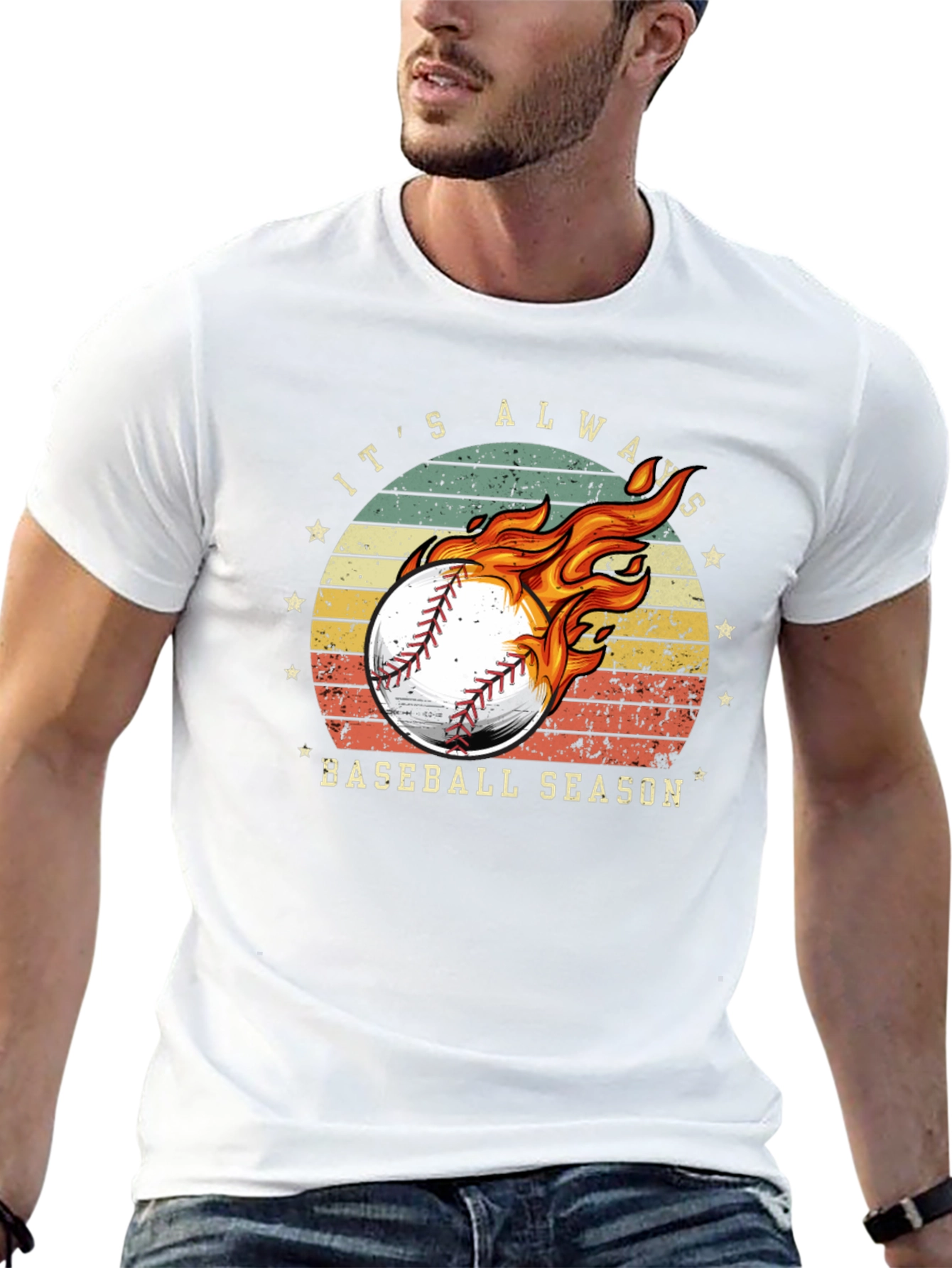 Baseball Season Graphic Tee - Burning Baseball Design