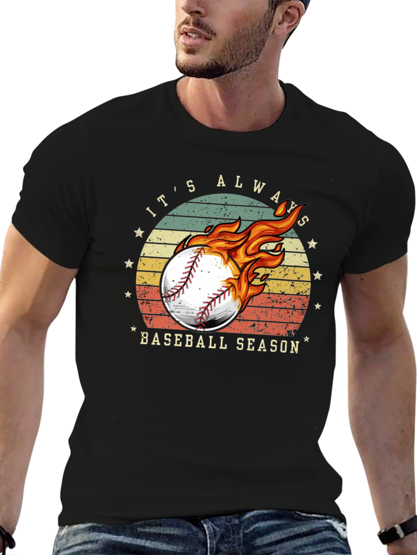 Baseball Season Graphic Tee - Burning Baseball Design
