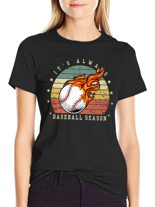 Baseball Season Graphic Tee - Burning Baseball Design