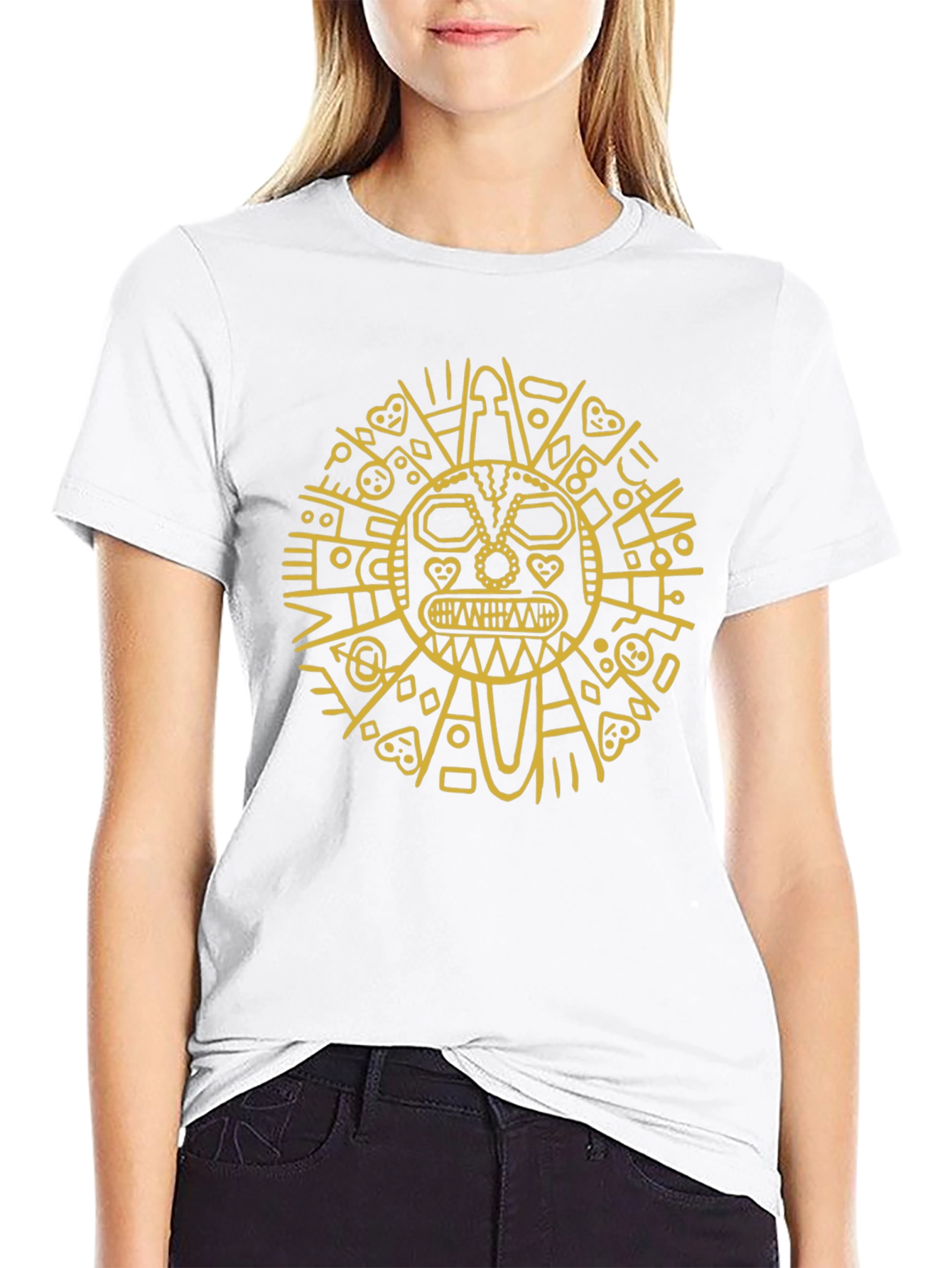 Aztec Sun God Graphic Tee - Black