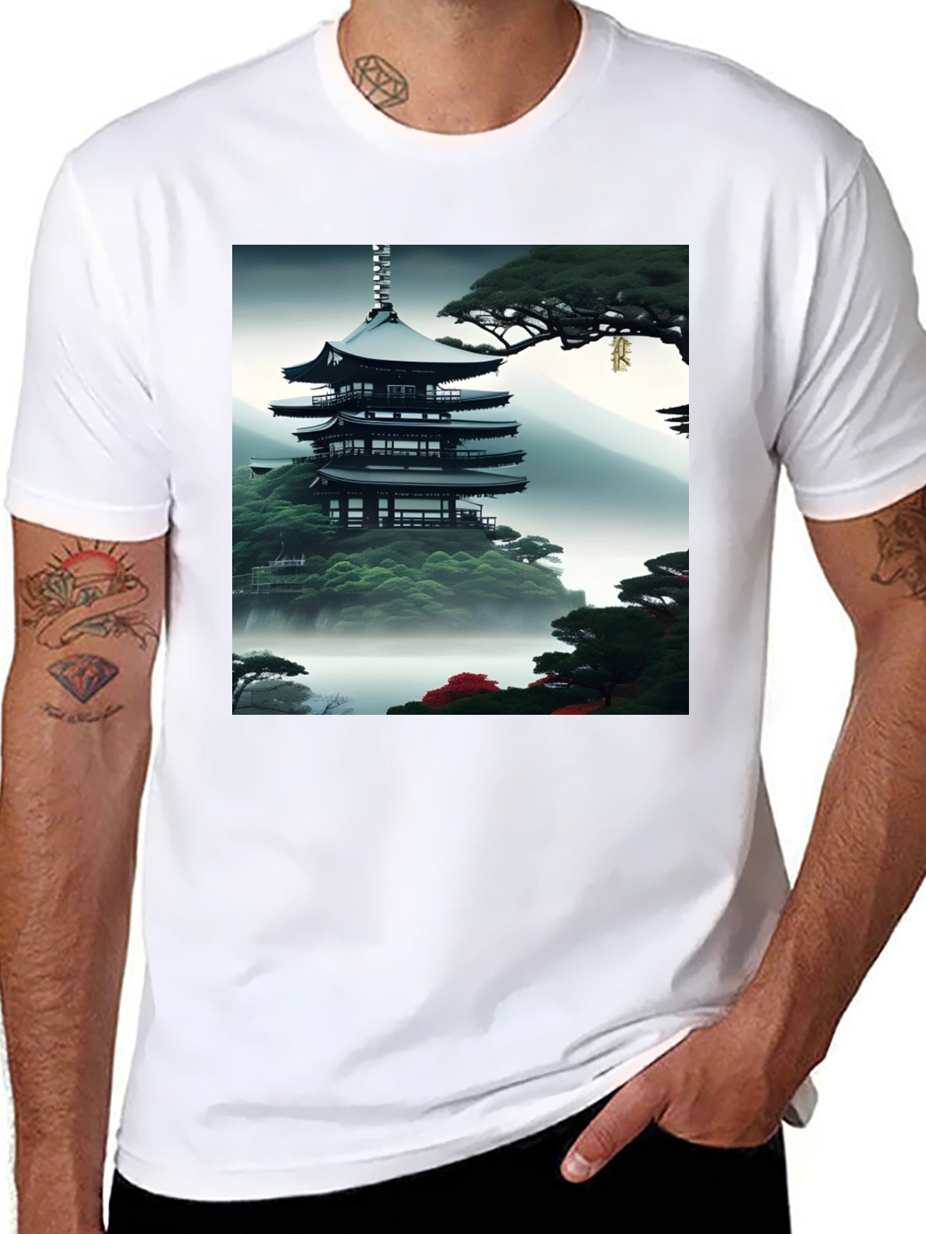 Zen Garden Pagoda Black T-Shirt