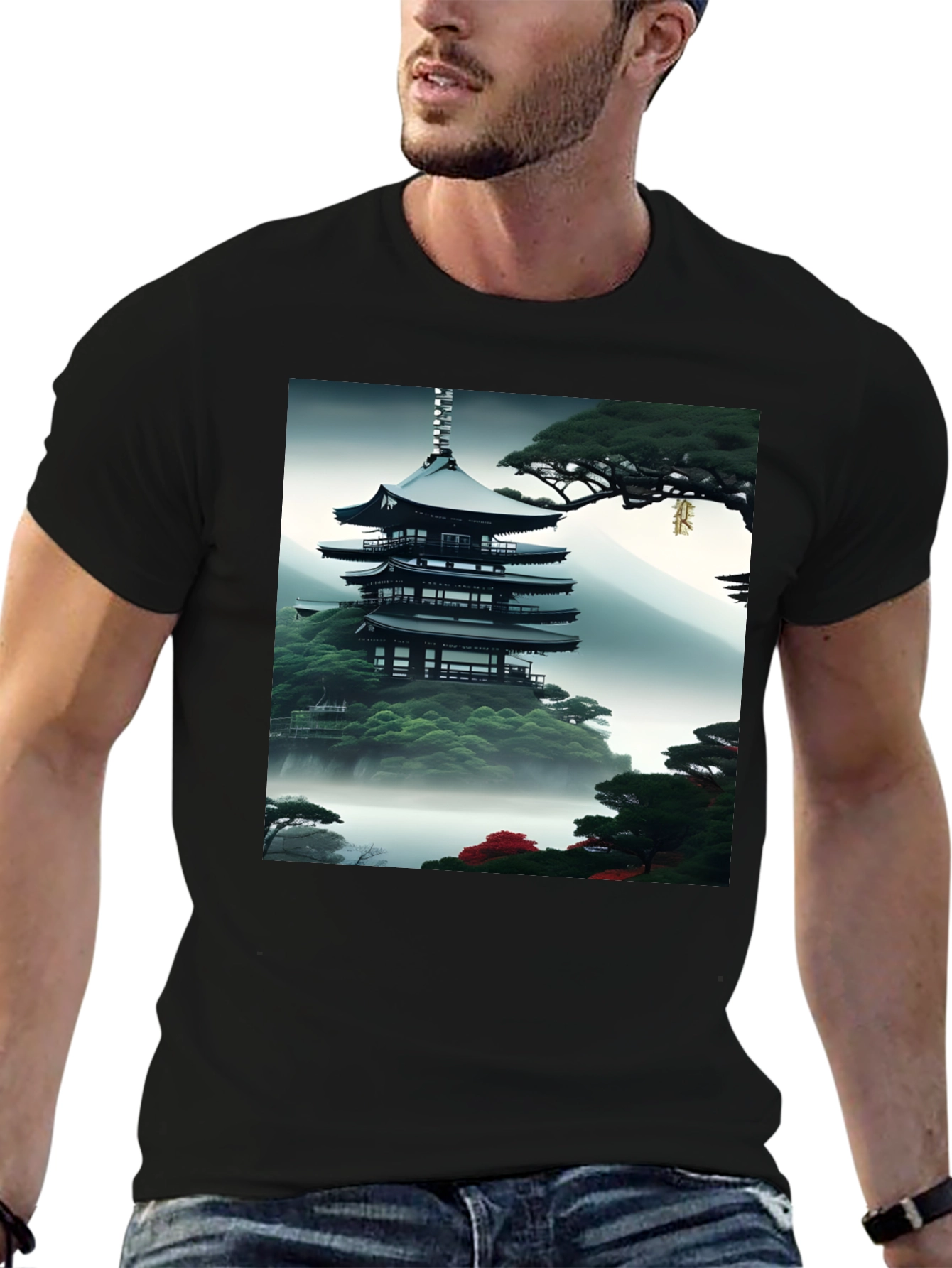 Zen Garden Pagoda Black T-Shirt