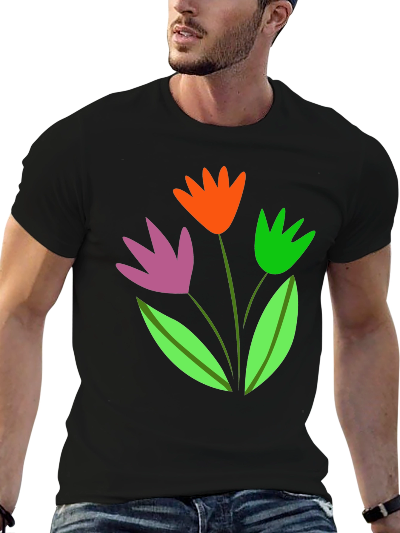 Floral Graphic Tee - Trendy Cotton Blend Shirt