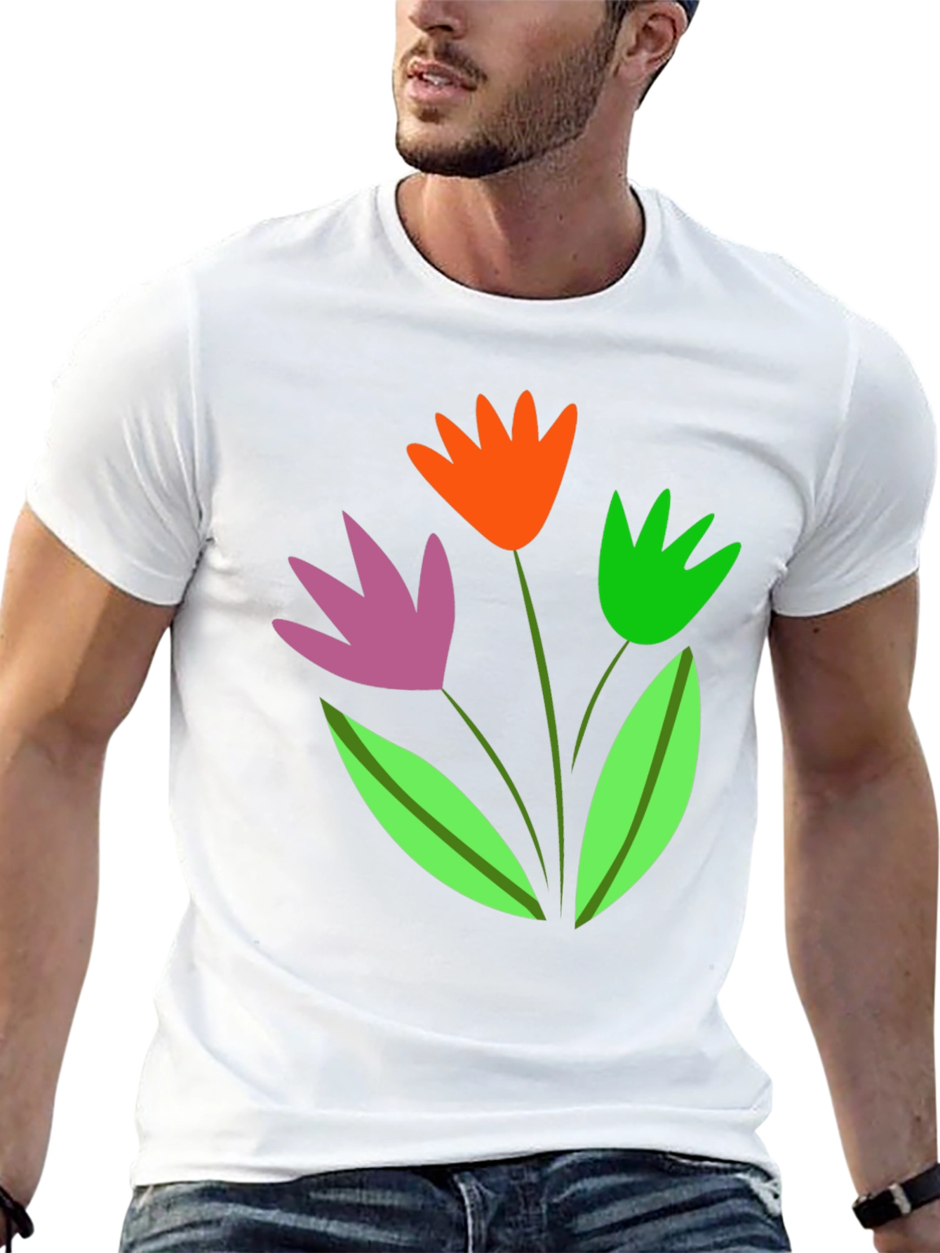 Floral Graphic Tee - Trendy Cotton Blend Shirt