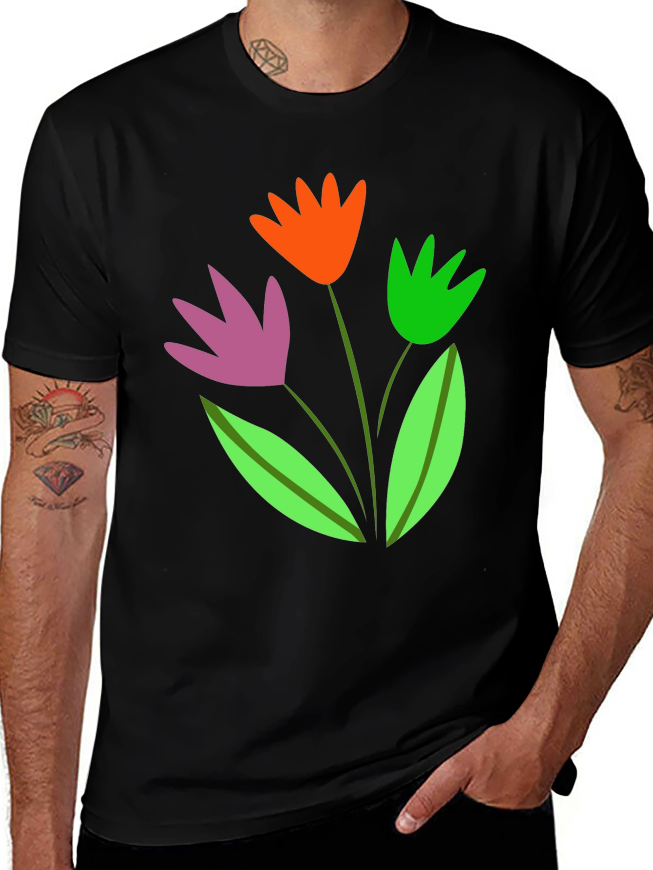 Floral Graphic Tee - Trendy Cotton Blend Shirt