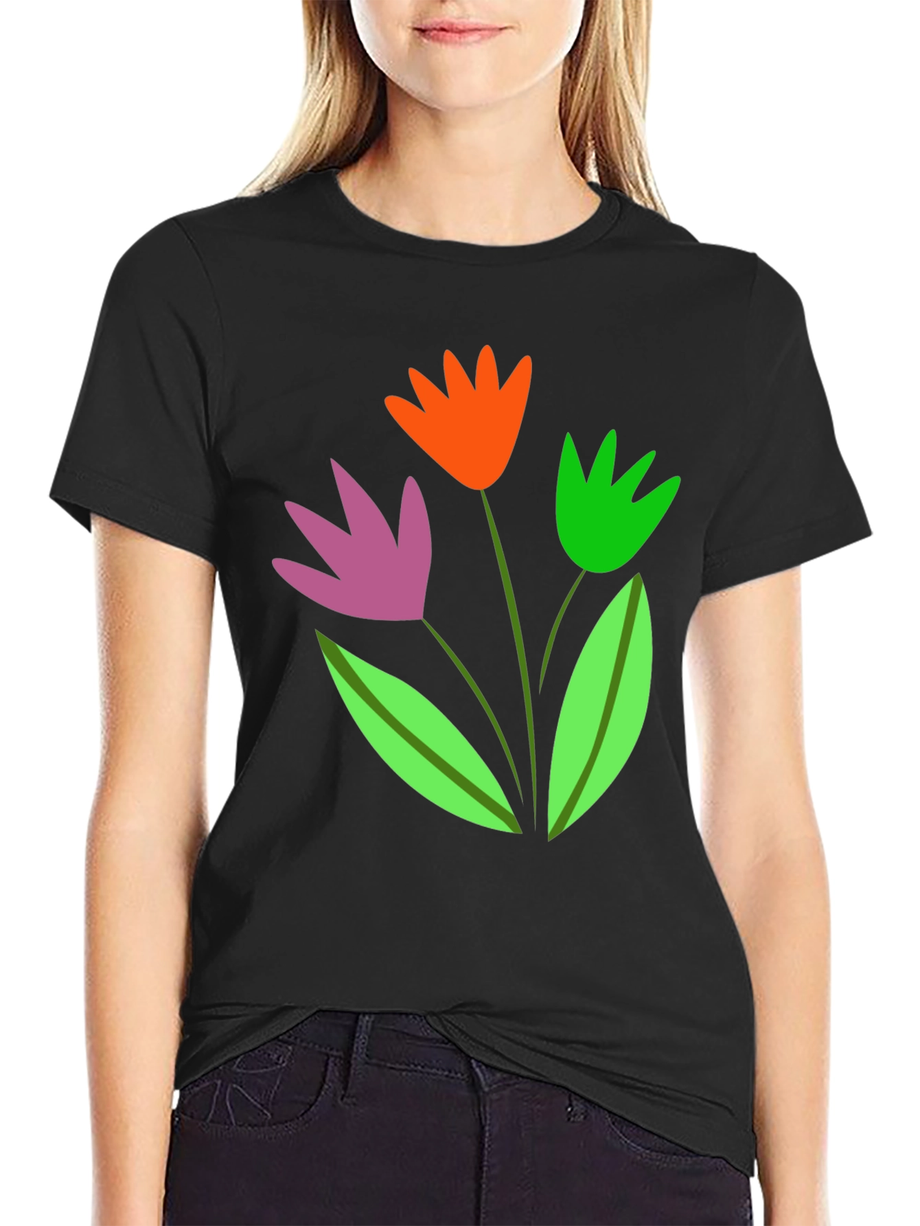 Floral Graphic Tee - Trendy Cotton Blend Shirt