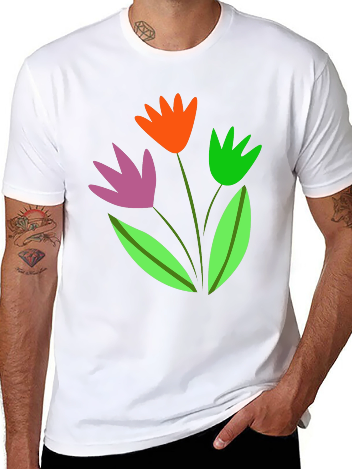 Floral Graphic Tee - Trendy Cotton Blend Shirt