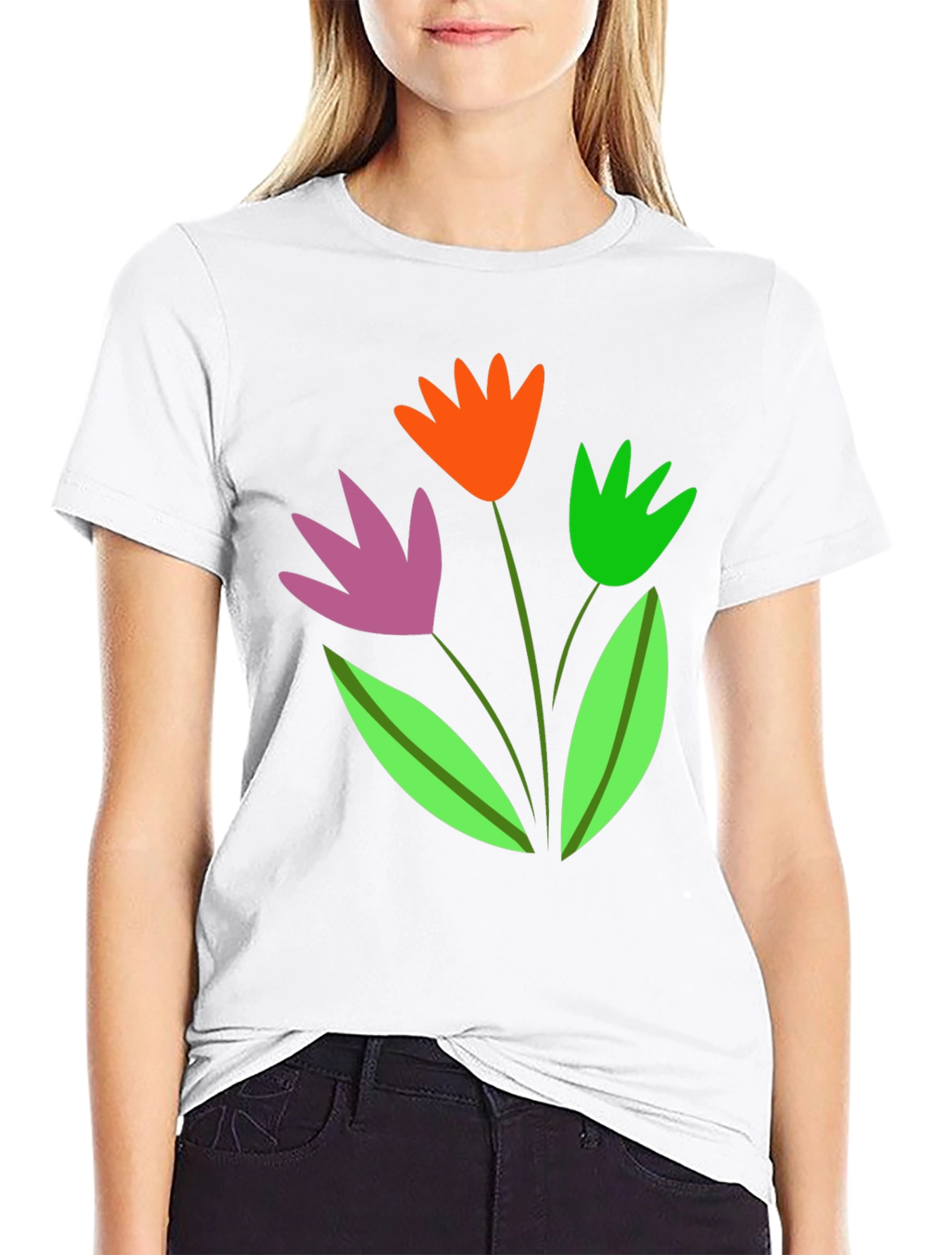 Floral Graphic Tee - Trendy Cotton Blend Shirt